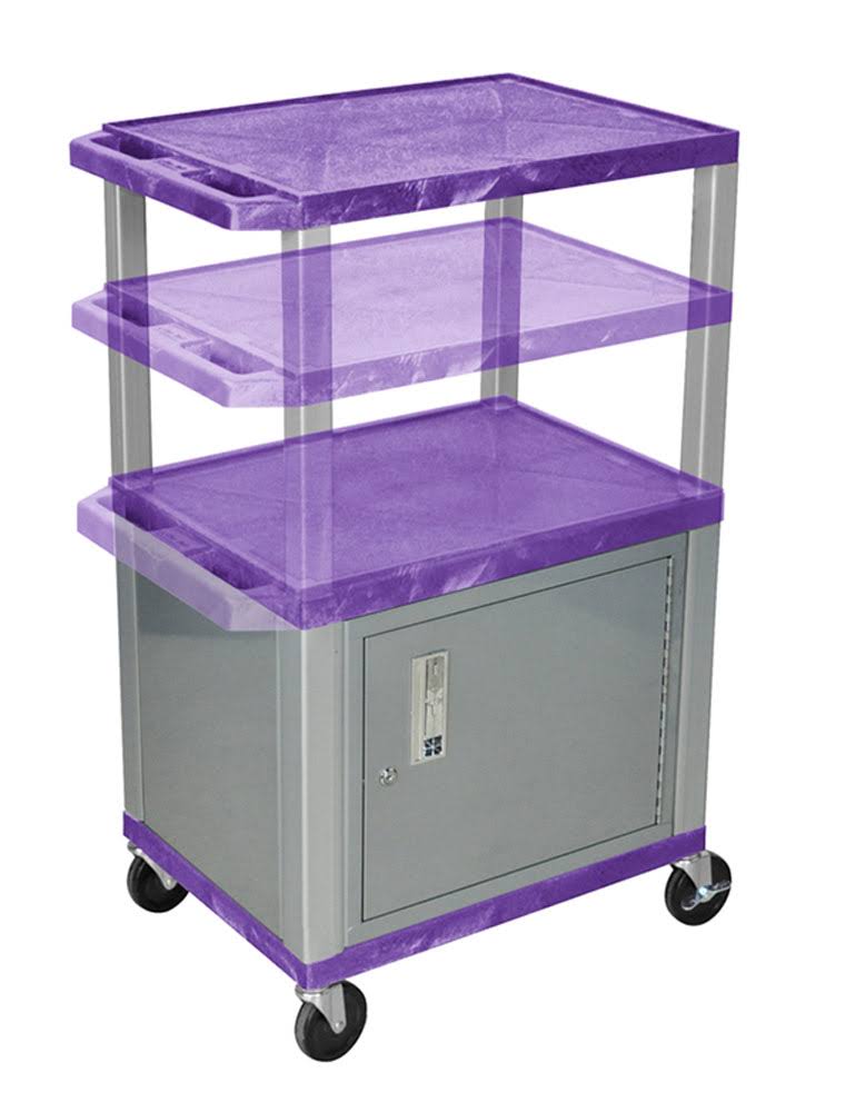 Offex Rolling Office Utility Cart with Cabinet Purple and Nickel