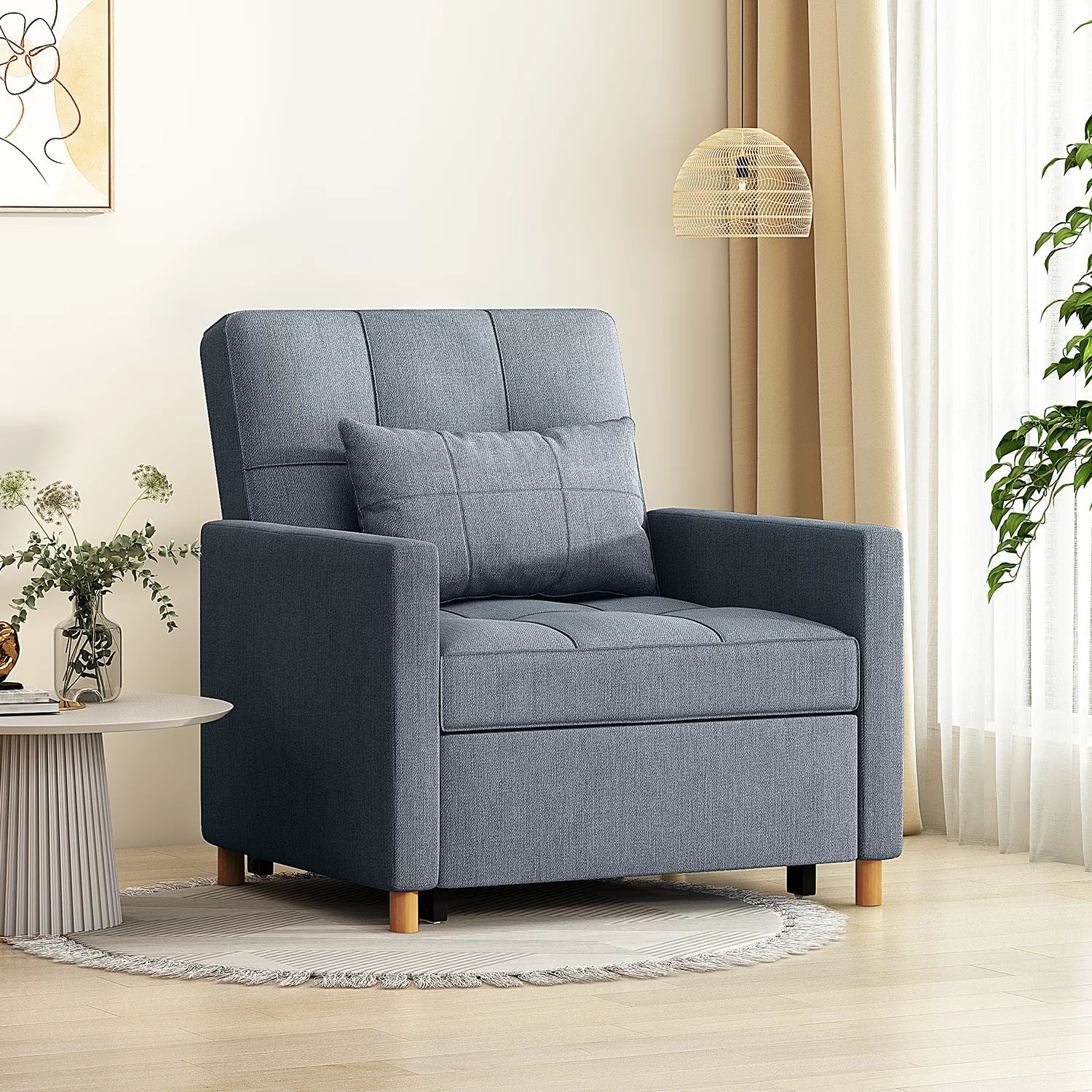 YODOLLA Sleeper Sofa Chair 3 in 1 Sleeper Chairs for Adults Pull Out Chair Bed Sleeper with Extra Pillow and Convertible Backrest Multi-Functional Fold Out Chair Bed for Small Space (Dark Grey)