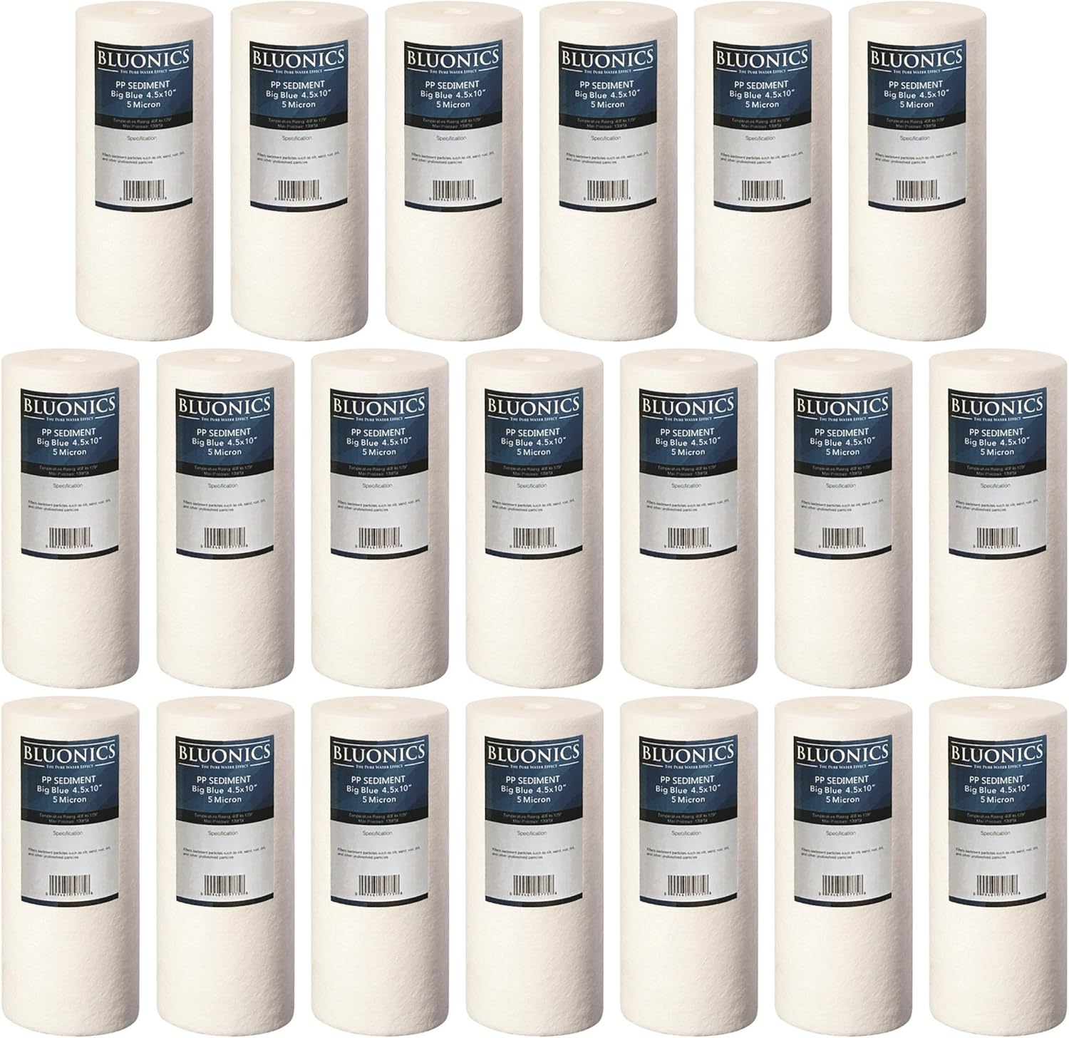 BLUONICS Sediment Water Filters 20-pack (5 Micron) 4.5" x 10" Whole House Cartridges