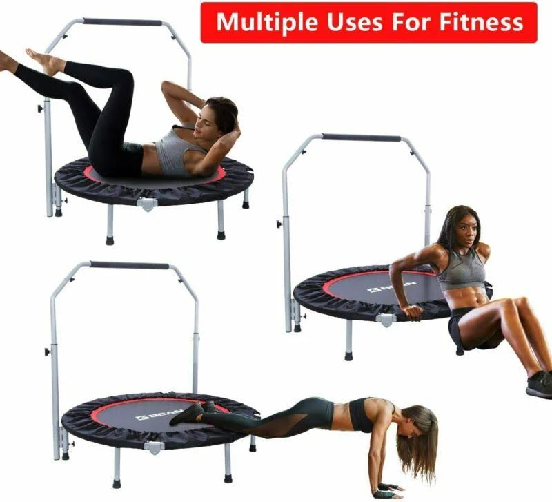 Bcan 40x22 Foldable Mini Trampoline, Fitness Rebounder with Adjustable Foam Handle, Exercise Trampoline for Kids Adults