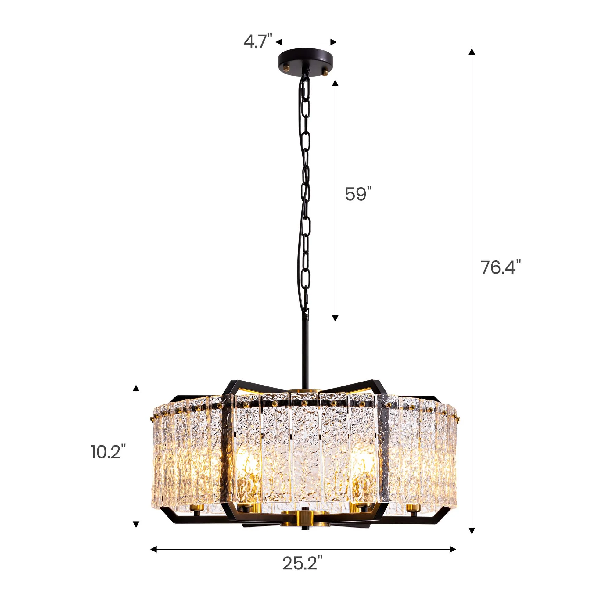 HOOMEDELIER Modern Crystal Chandeliers Lighting for Dining Room,  6-Light Luxury Water Ripple Glass Black Ceiling Light Fixture, Round Drum Chandelier for Kitchen Island, Entryway, Farmhouse 25"D*11"H
