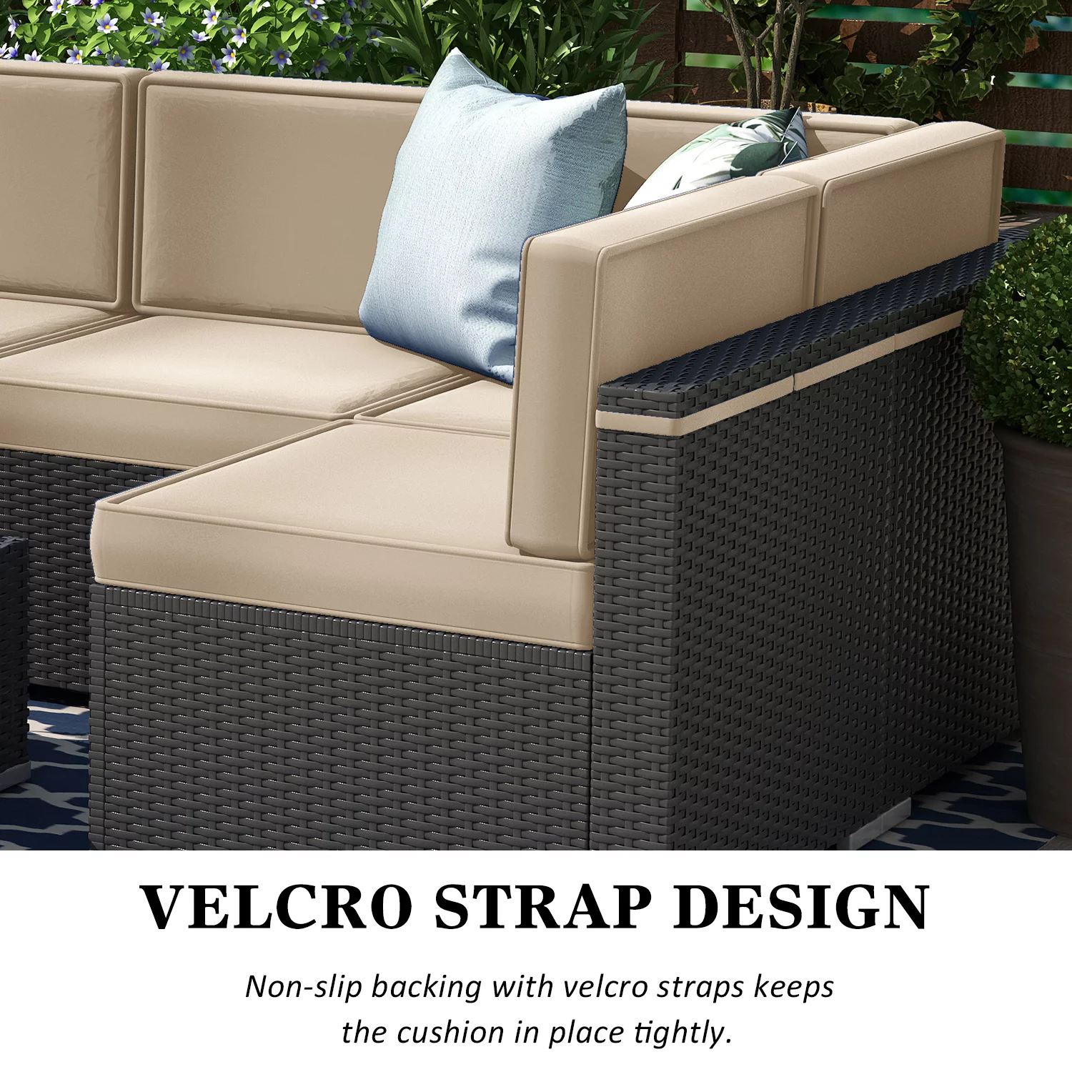 7 Piece Patio Furniture Sets, Outdoor Sectional Patio Conversation Set Wicker Rattan Sofa Chair Set with Cushion and Glass Table