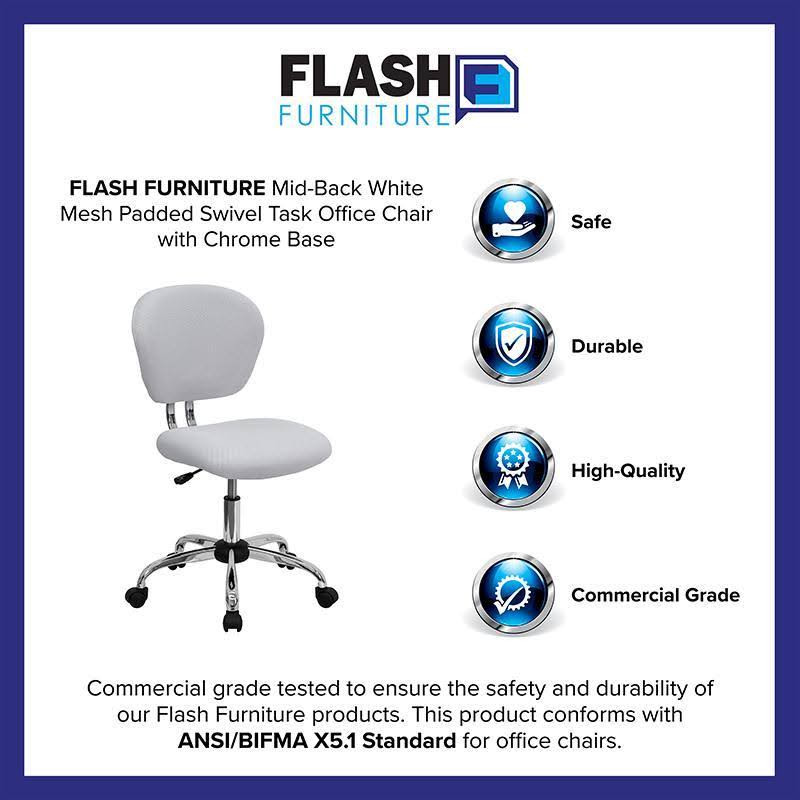 Mid-Back White Mesh Padded Swivel Task Office Chair with Chrome Base