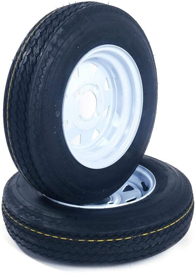 Set of 2 12" Trailer Tires Rims 530-12 5.30-12 5.30 x 12 LRC 4 Lug/4" Hole Bolt White Spoke Wheel