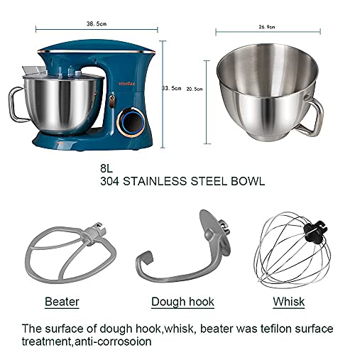 Stand Mixer, Vinmax Electric Kitchen Mixer Food Mixer with 8.5QT Stainless Steel Mixing Bowl, Tilt-Head Mixer 6-Speed Kitchen with Dough Hook, Beater, Whisk for Baking, Cakes, Frosting