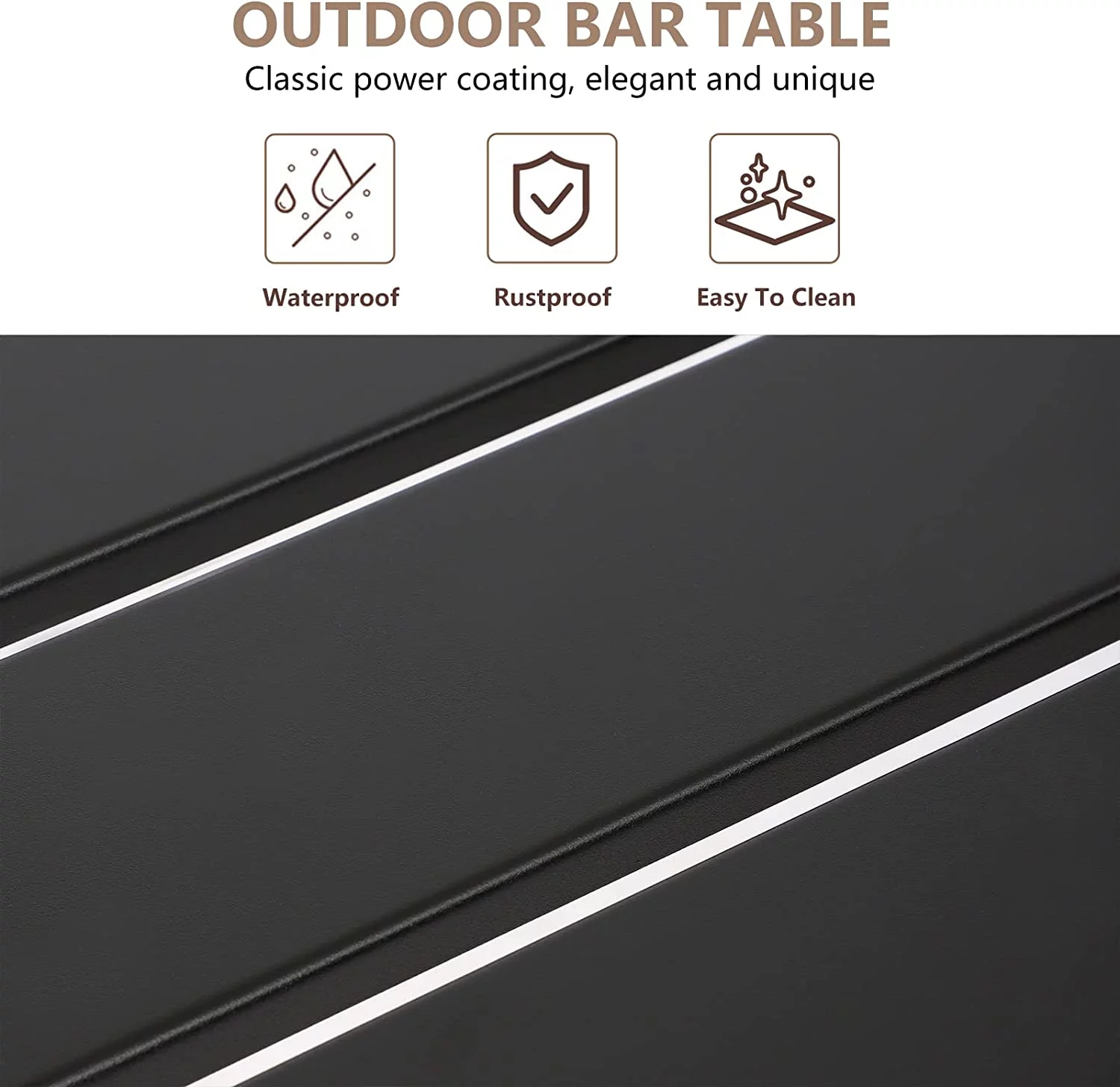 LVUYOYO Outdoor Iron Bar Table, Patio Counter Height Bar Table, 40" Rectangle Bar Table for Patio, Garden,Black