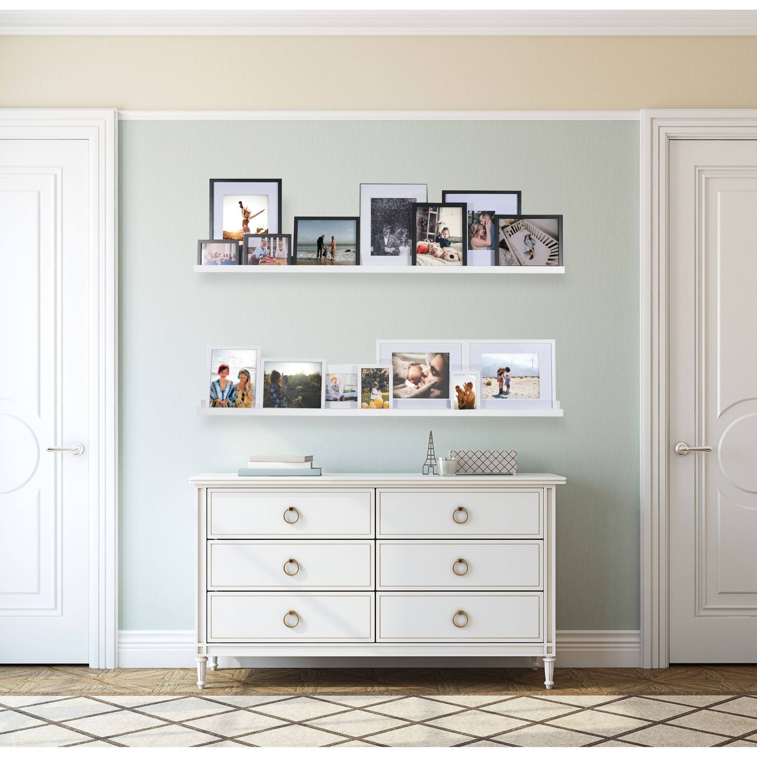 Wallniture Denver Modern Wall Mount Floating Shelves - Long Narrow Picture Ledge - 60 inch White Set of 2 Mounting Hardware Incl