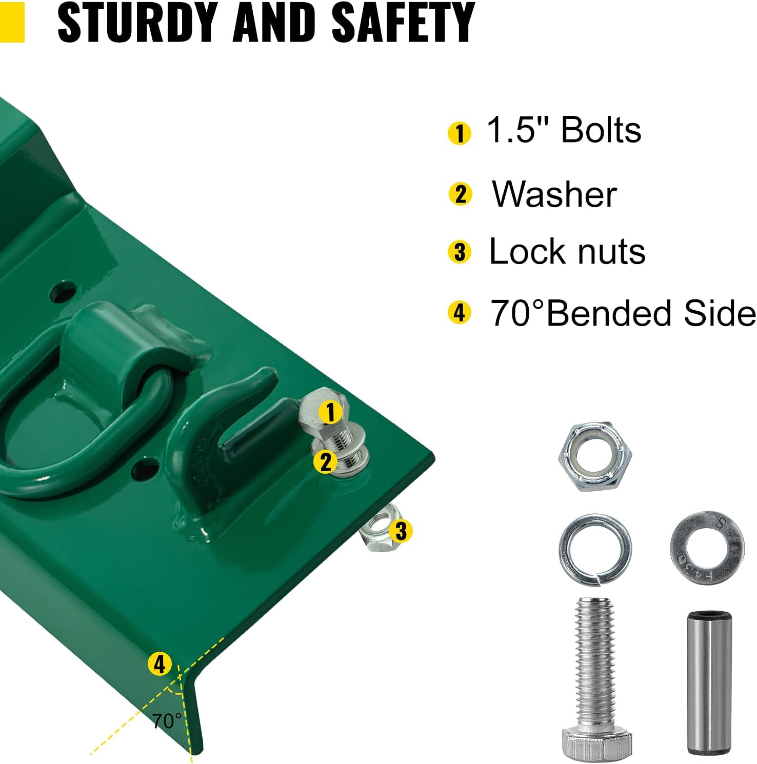 VEVOR Tractor Bolt on Hooks, 1/4" Compact Bolt on Grab Hooks, Max 4700LBS G70 Forged Bolt on Hooks for Tractor Bucket with 1/2" Shackles, Work Well for Tractor Bucket, RV, UTV, Truck Hardware Includ