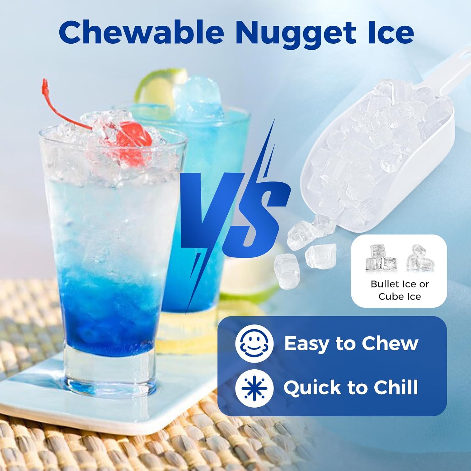 COSTWAY Nugget Ice Maker Countertop, 40 Lbs/24H Soft Ice, Pebble Ice Maker with Self-Cleaning Function, LED Light, Manual and Auto Water Refill, Stainless Steel Ice Maker for Home Bar Party Office