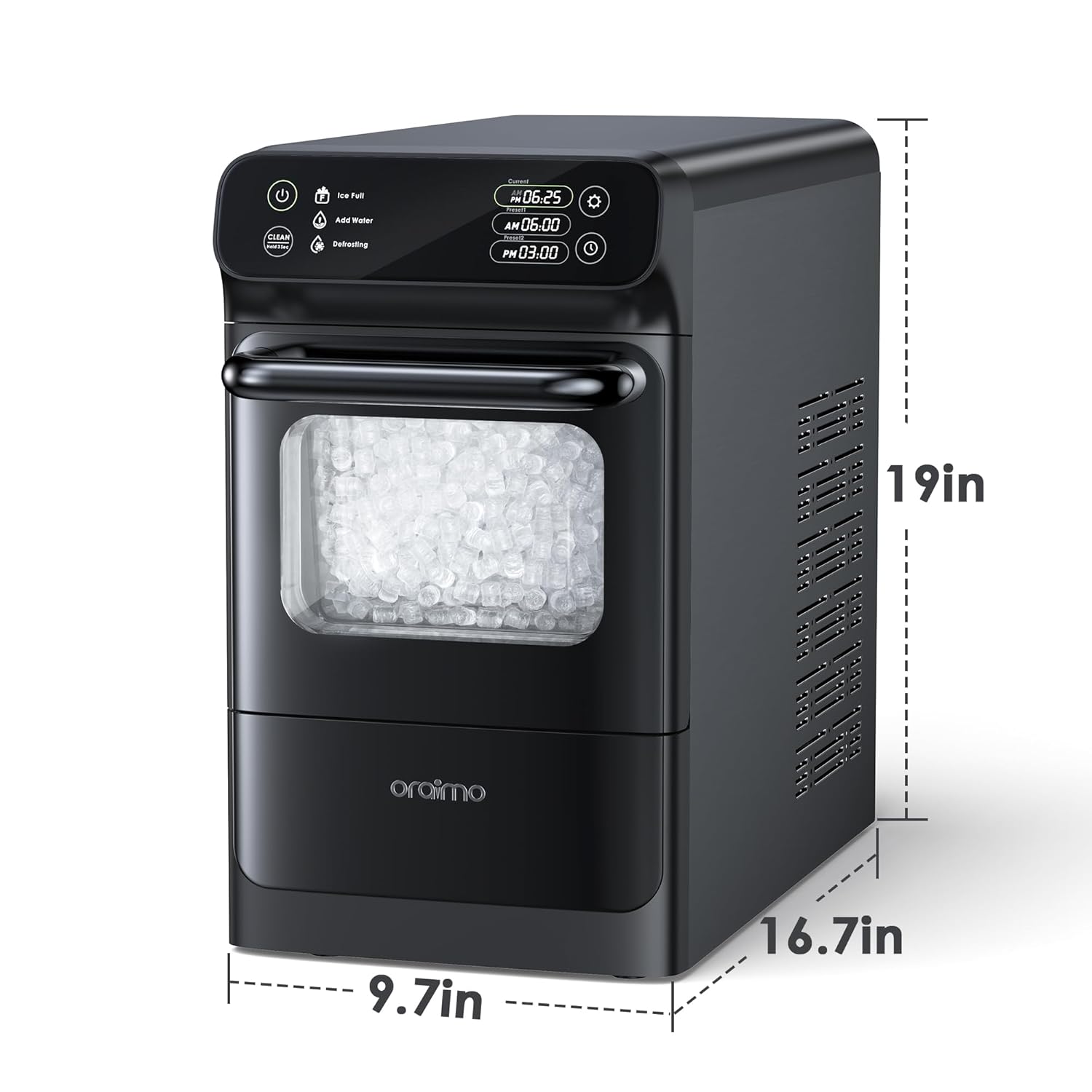 Oraimo Nugget Ice Maker, Ice Makers Countertop, 33 lbs/Day, Time Preset on LED Display, Self-Cleaning & Auto Water Refill, Sonic Pebble Ice Machine