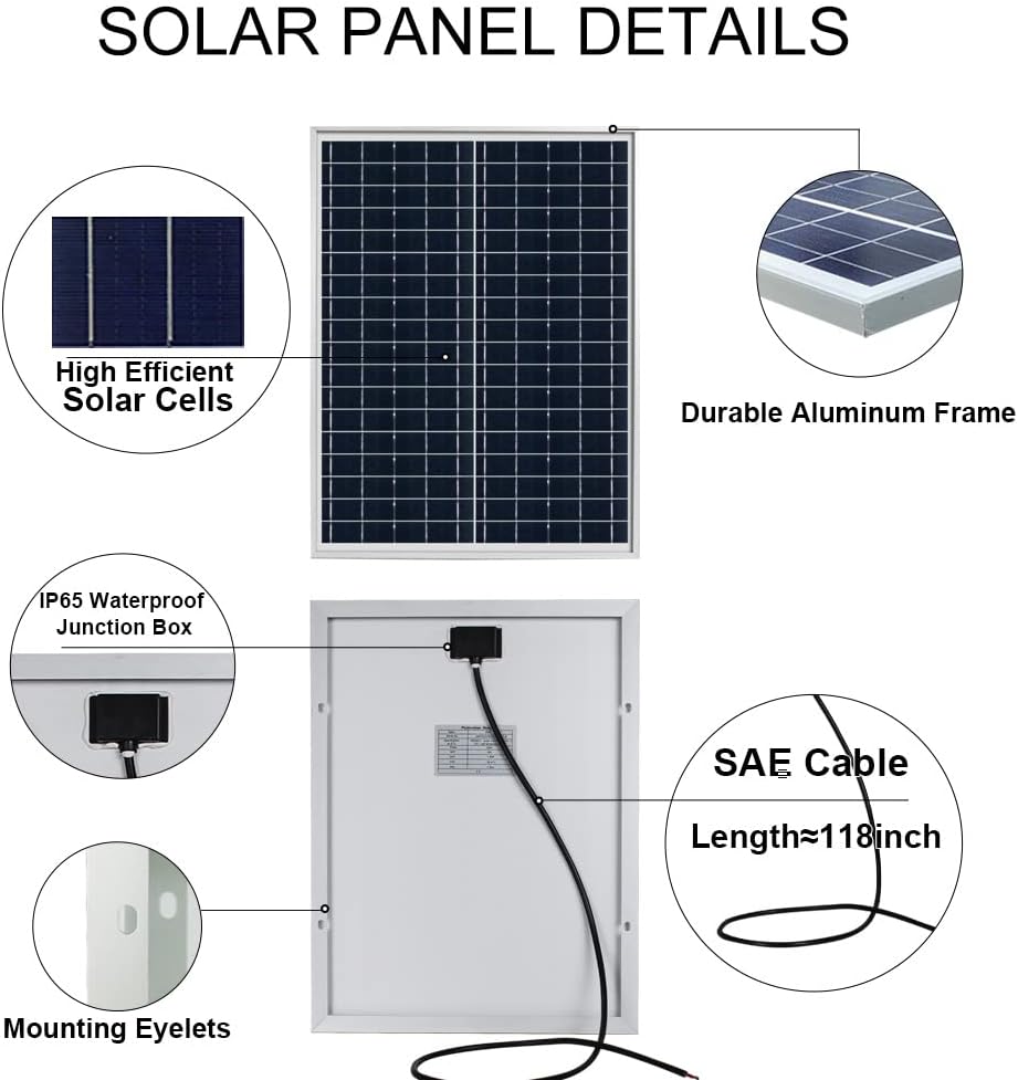 ECO-WORTHY 25 Watts 12V Off Grid Solar Panel SAE Connector Kit: Waterproof 25W Solar Panel + SAE Connection Cable +10A Charge Controller for Car RV Marine Boat 12 Volt Battery