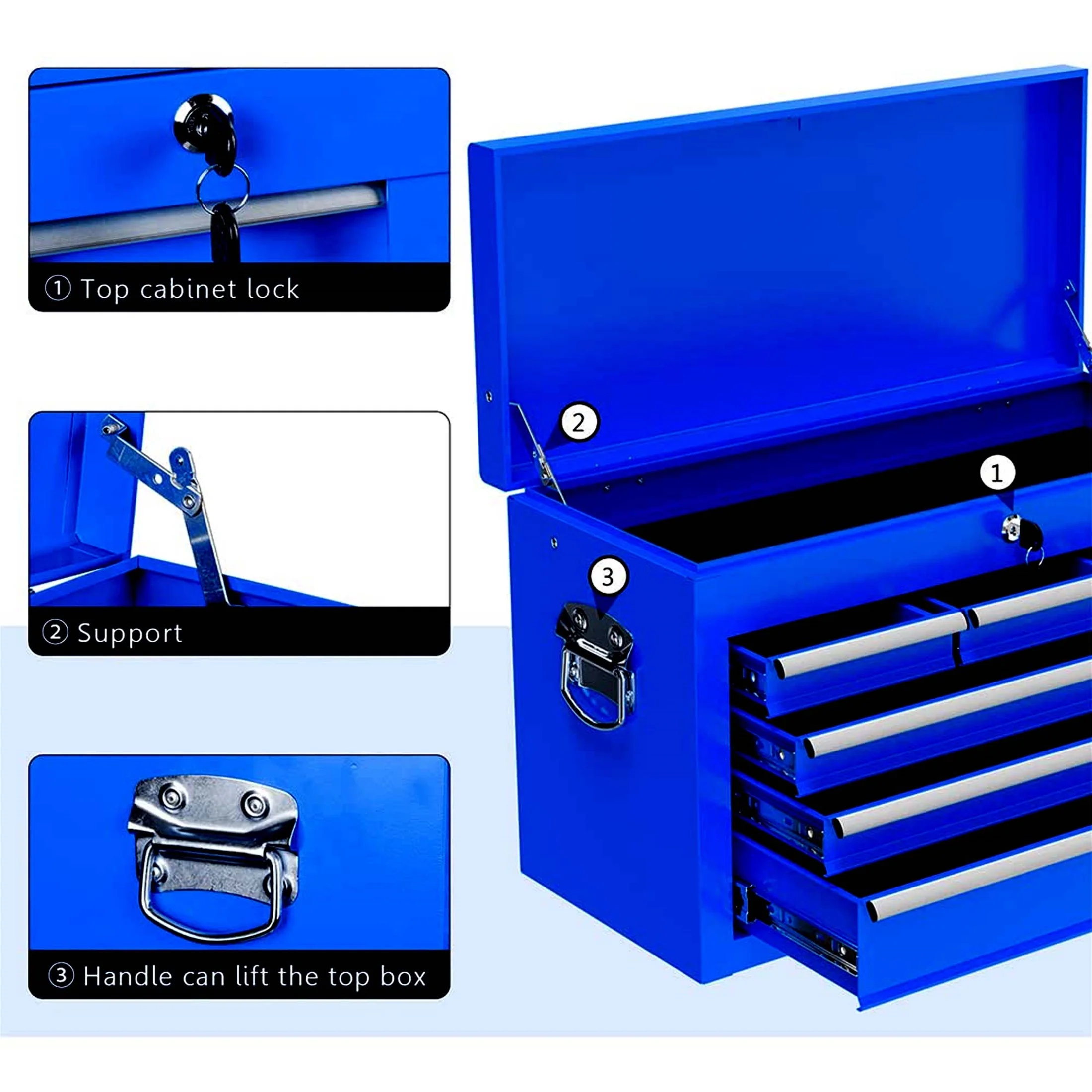 Aukfa Tool Chest, 2 in 1 Steel Rolling Tool Box & Cabinet On Wheels for Garage, 8-Drawer, Blue