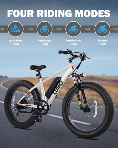 Racer Plus Adult Electric Bicycle, Peak 1000W Motor Electric Bike for Adults, Up to 28MPH 65Miles, 26x4.0 Fat Tire Electric Mountain Bike with 48V 13AH Battery, 7 Speed Front Suspension E Bike