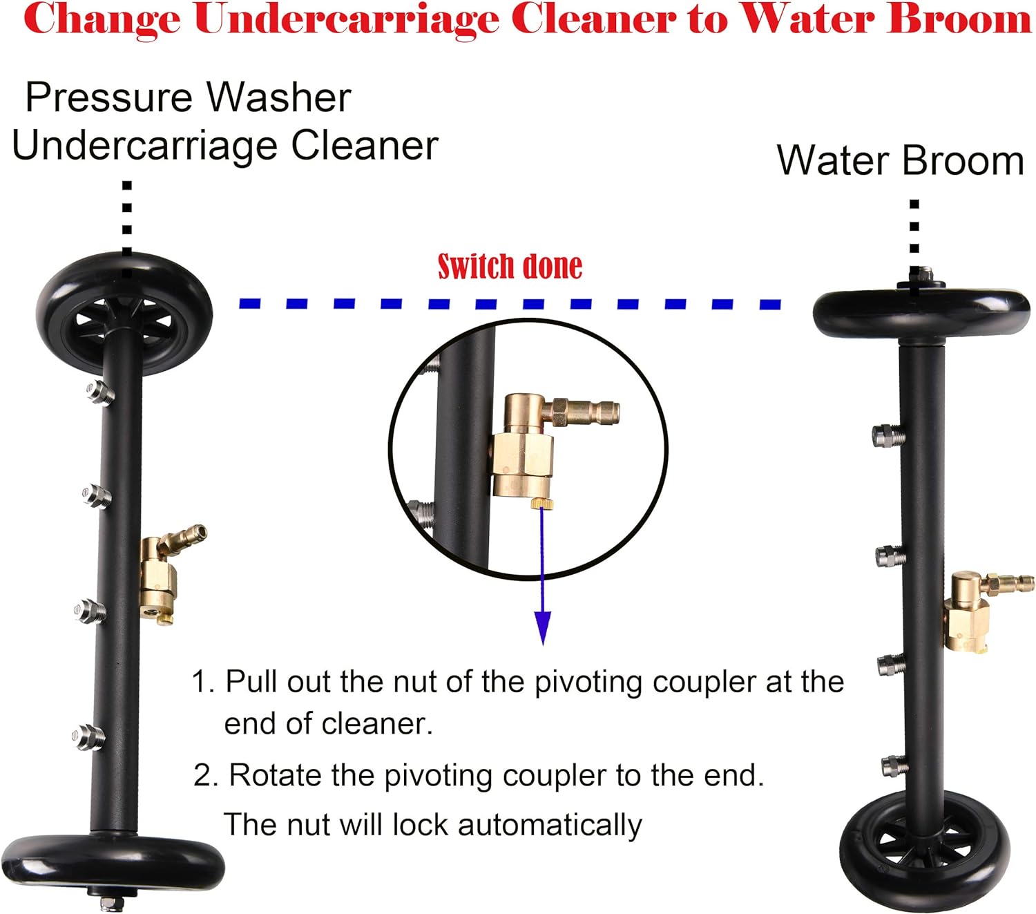 Tool Daily Dual-Function Undercarriage Cleaner,Surface Cleaner for Pressure Washer, 16 Inch, Underbody Car Wash Water Broom with 3 Pieces Extension Wand, 4000 PSI Pack of 2