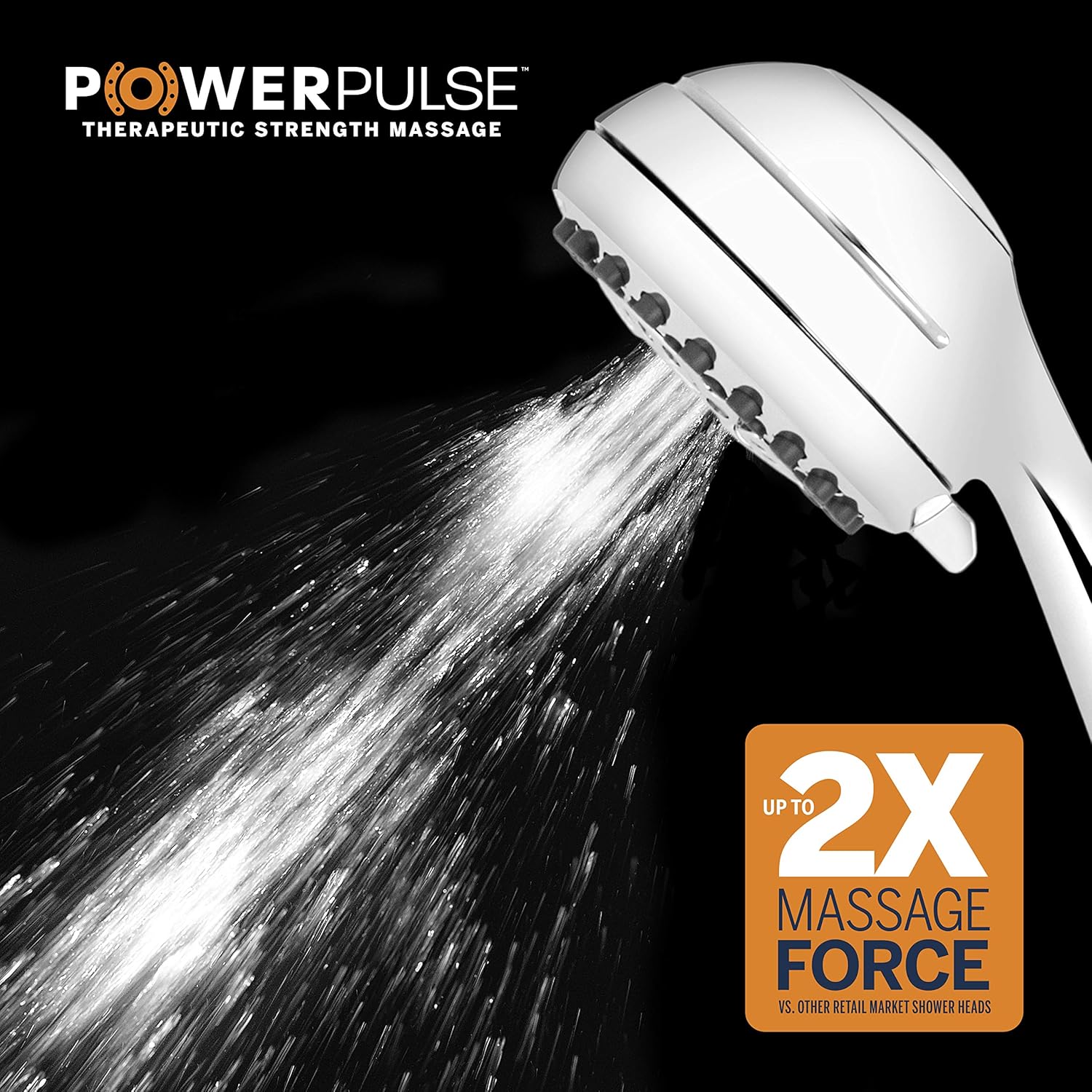 Waterpik High Pressure Powerpulse Massage Hand Held, 2.5 GPM, Chrome Detachable Shower head with 7 Spray Settings and 5' Hose, XRO-763 & Delta Shower Arm Diverter for Hand Shower, Chrome Pack of 2