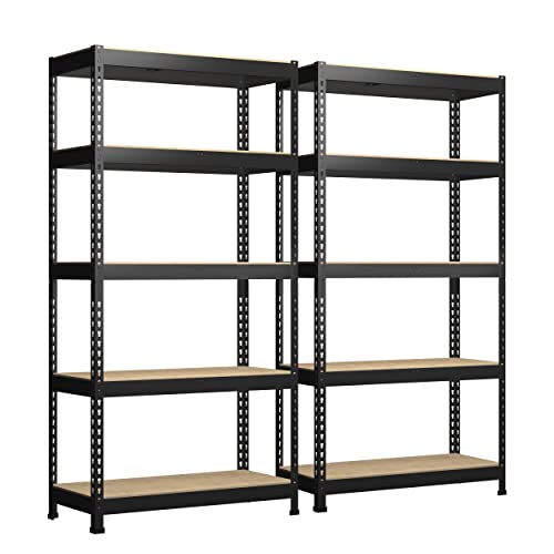 PrimeZone 2 Pack Storage Shelves 48" x 24" x 72" - 5 Tier Heavy Duty Adjustable Garage Storage Shelving, Metal Storage Utility Rack Shelf Unit for Warehouse Pantry Closet Kitchen, Black