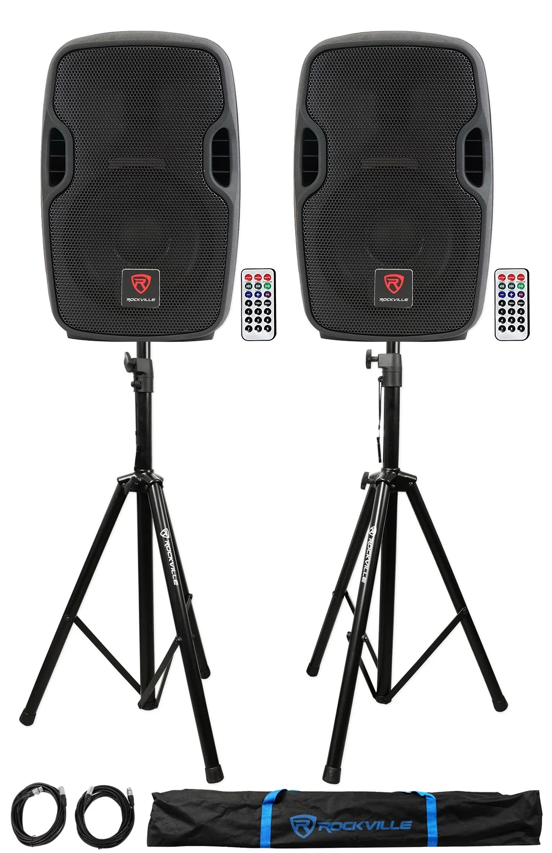 2) Rockville BPA8 8" Pro Powered 300w DJ PA Speakers+Bluetooth+Stands+Cables+Bag - Curated Treasures Market