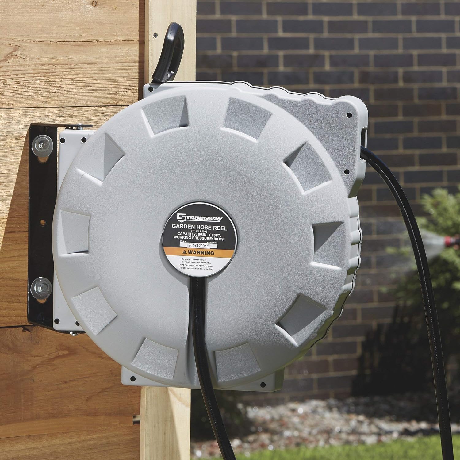 Strongway Retractable Garden Hose Reel with 5/8in. Dia. x 80ft.L Hose - Wall Mount