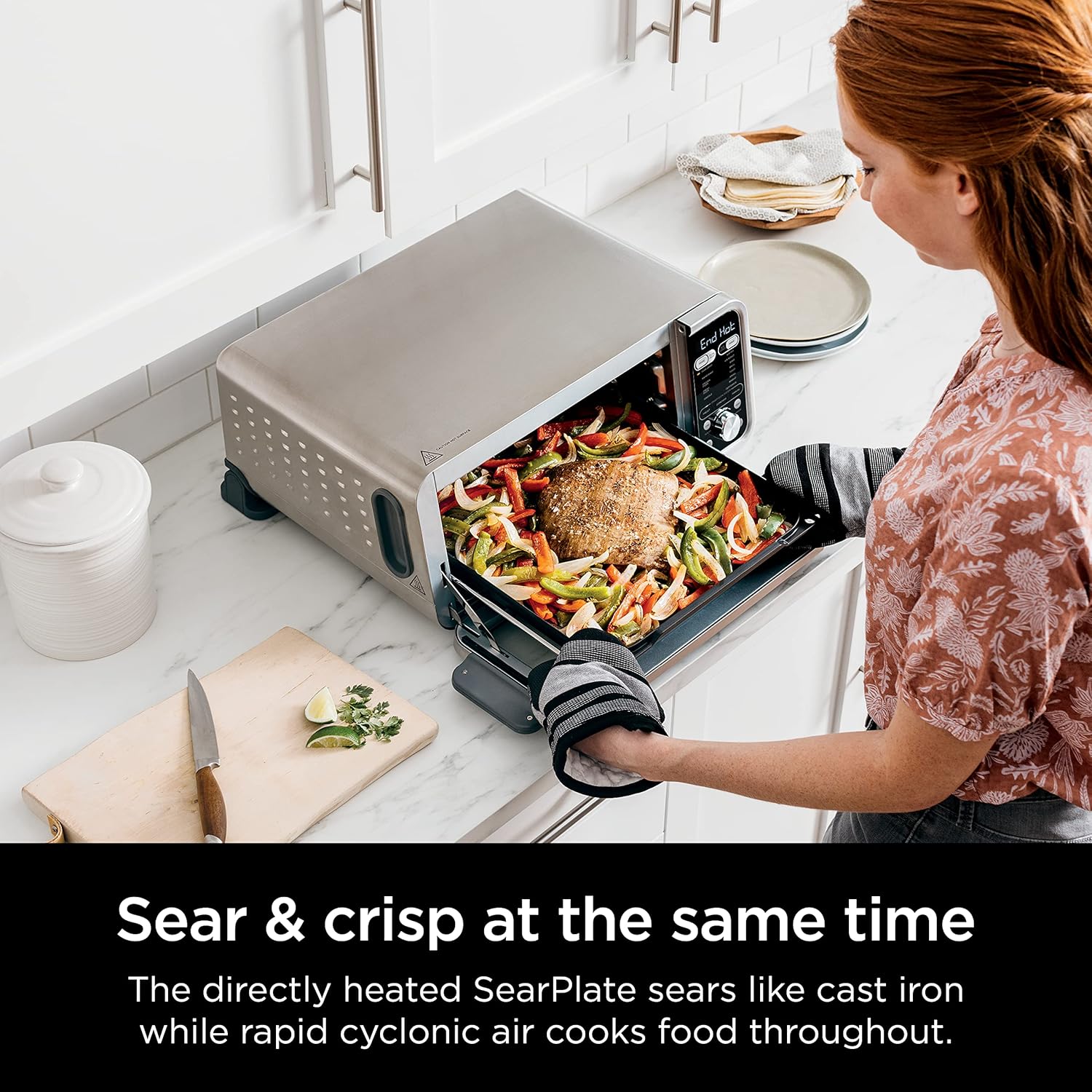 Ninja SP351 Foodi Smart 13-in-1 Dual Heat Air Fry Countertop Oven, Dehydrate, Reheat, Smart Thermometer, 1800-watts, Silver