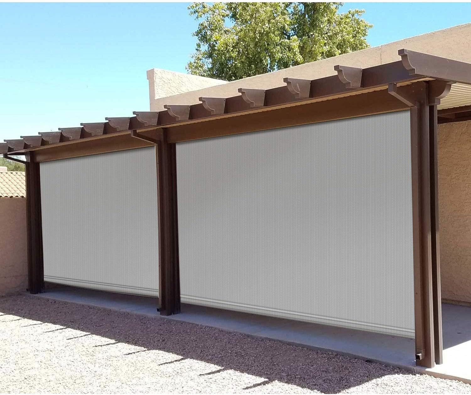 E&K Sunrise 8'W x 8'H Roll Up Shade Outdoor Roller Shade Blind Sun Shade UV Block for Patio Porch Backyard Gazebo Deck Pergola (Gray)