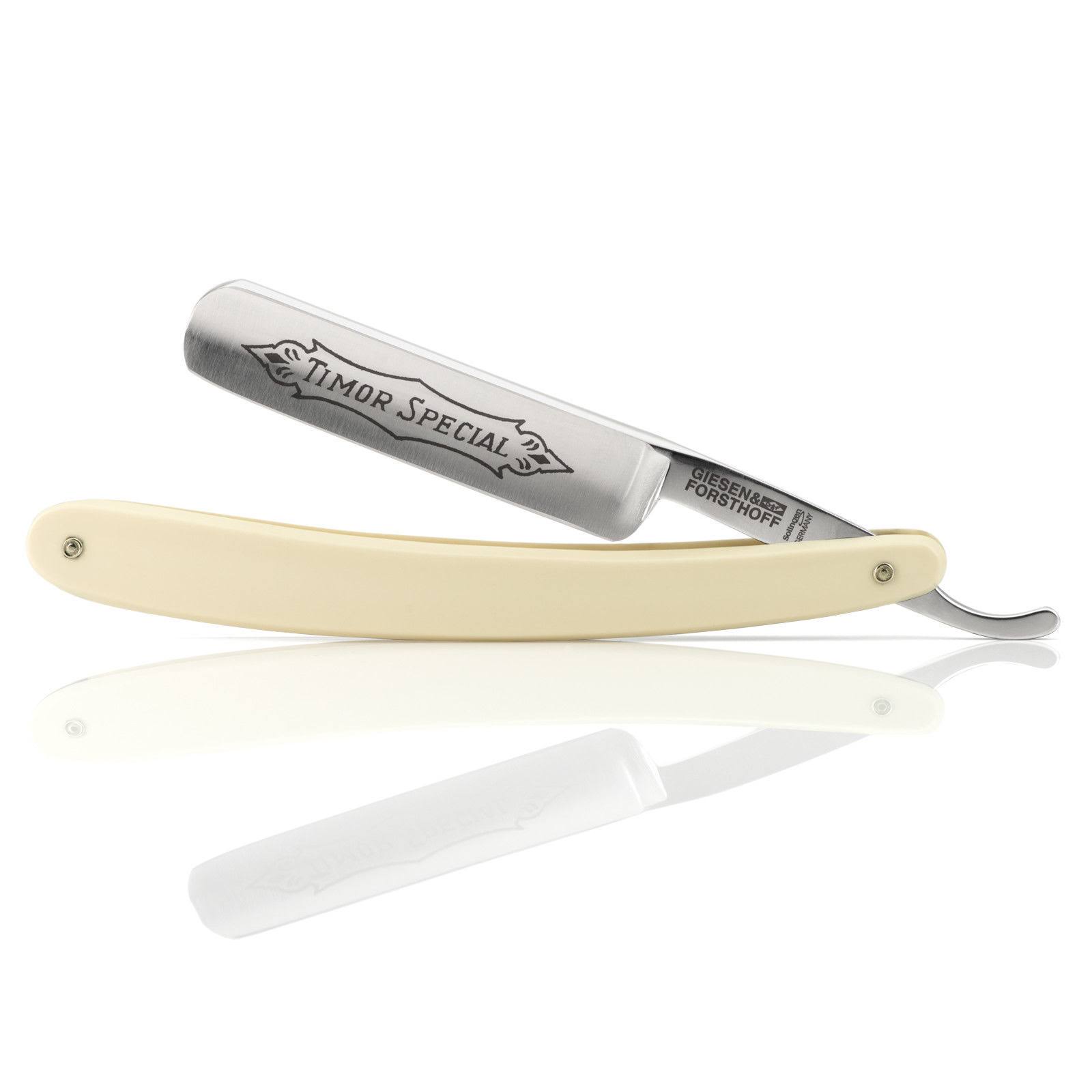 Timor Straight Razor, Carbon Steel Blade 1.6cm , Ivory Plastic Handle | Handcrafted in Solingen (Germany)