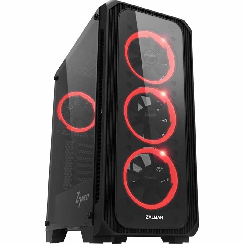 Zalman Z7 Neo ATX Mid Tower Gaming PC Case, Tempered Glass, 4 Pre- Installed 120mm RGB LED Ring Fans
