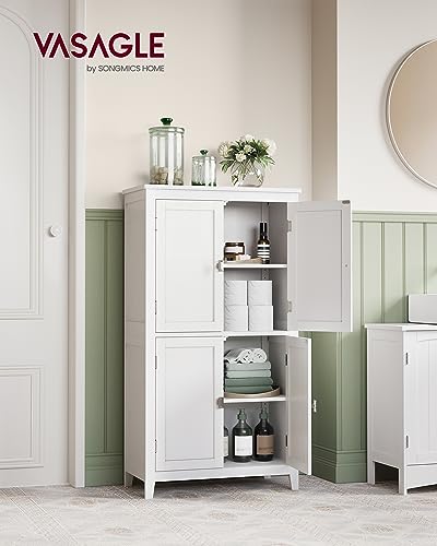 VASAGLE Bathroom Floor Storage Cabinet, Bathroom Storage Unit, Freestanding Cabinet with 4 Doors, Adjustable Shelves, 11.8 x 23.6 x 43.3 Inches, Forest Green UBBC552C01