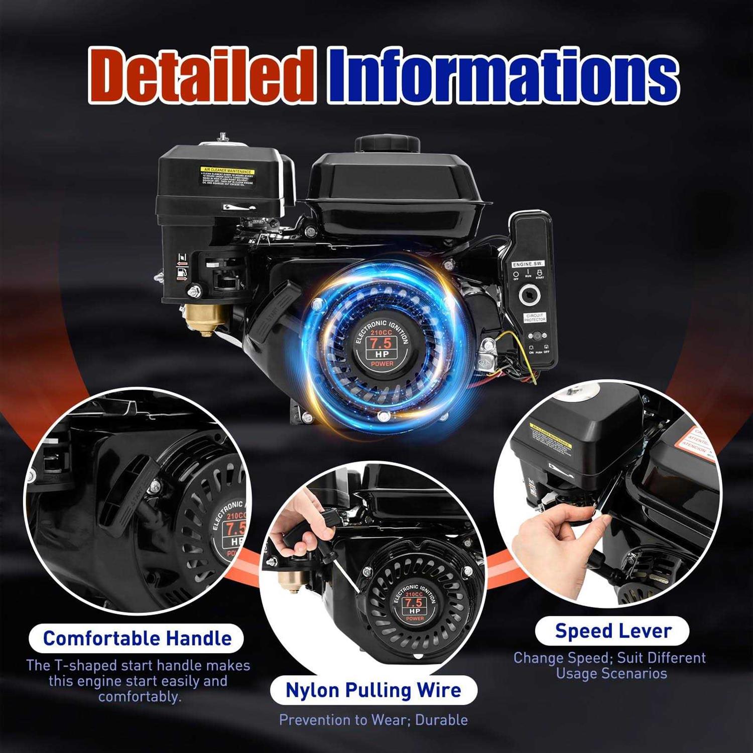 Electric Start Horizontal Engine 7.5HP 212cc 4 Stroke OHV Industrial Grade Gas Motor - Shop Hardware Tools Online Store
