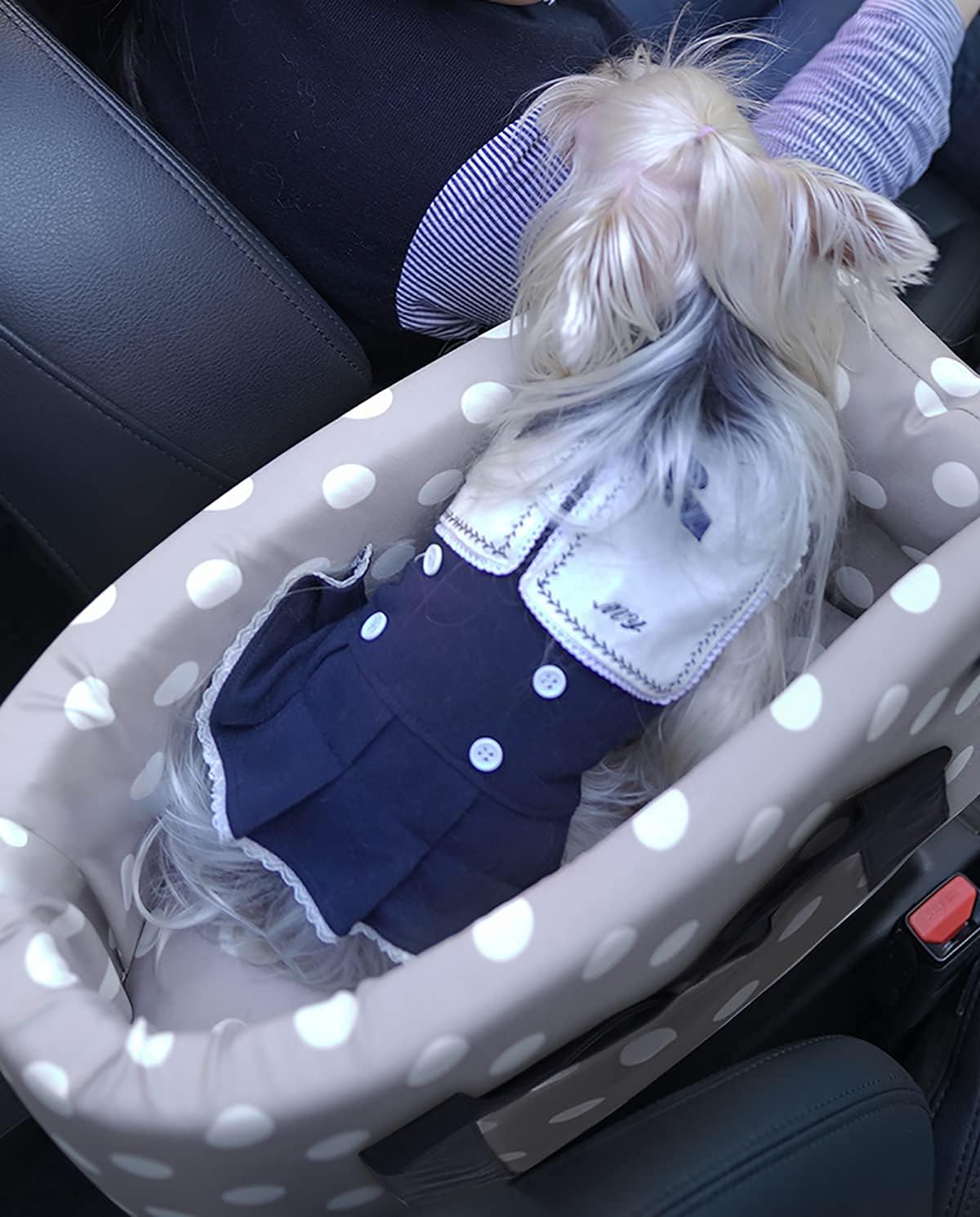 Ximei Dog Booster Car Seat ON Car Armrest Center Console Dog Pet Booster Car Seat Dog Cat Travel Seat Puppy Console for SUV Secure Safety Seat Perfect for Small Dogs Cats (Black and White)