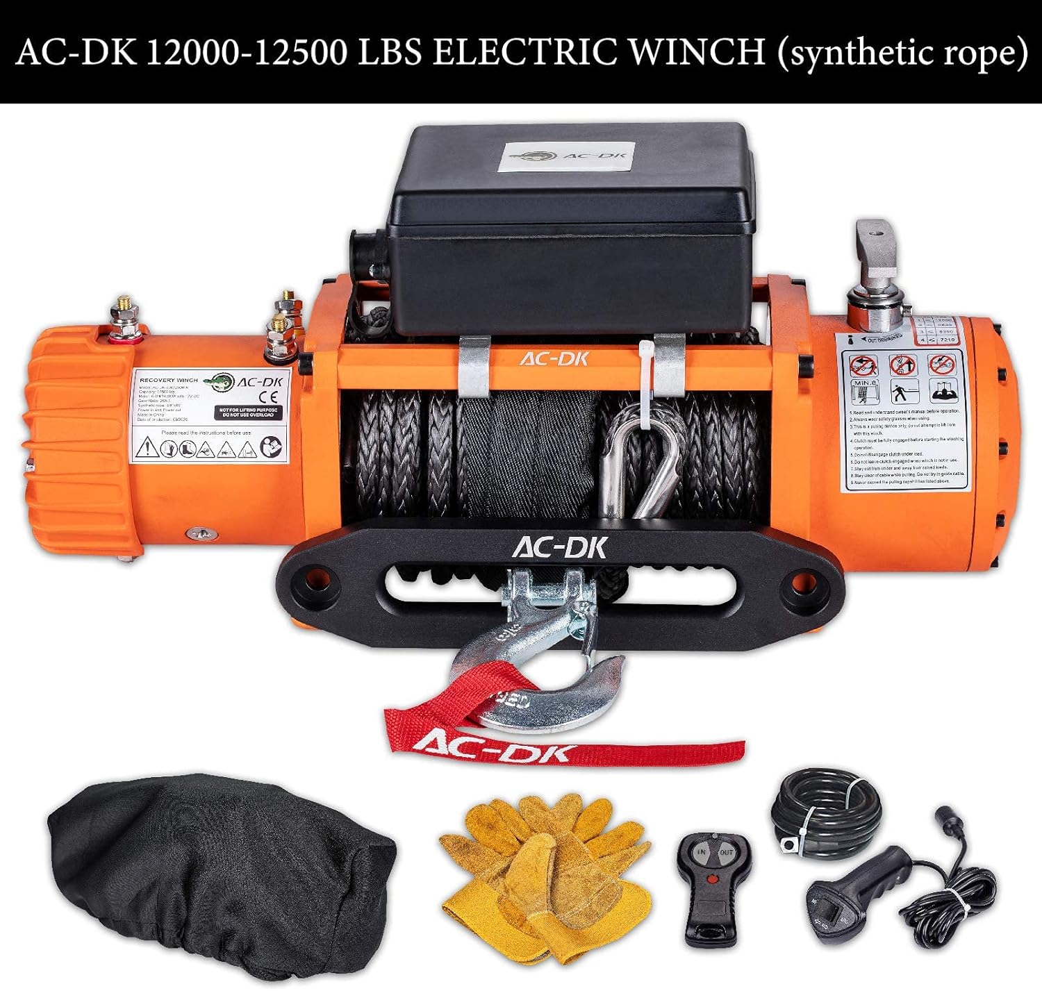 AC-DK 12000 lb Electric Winch with Synthetic Rope Winch, 12V Truck Winch with Wireless Remote, Waterproof Off Road Winch for Towing Winch Truck Jeep SUV(Up to 12500 lb Winch)