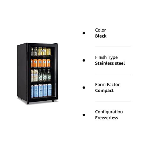WANAI Mini Fridge Cooler Beverage Refrigerator Glass Door Beverage Cooler for Beers Wine Juicer Cooler Adjustable Shelves LED Lights for Home, Office or Bar