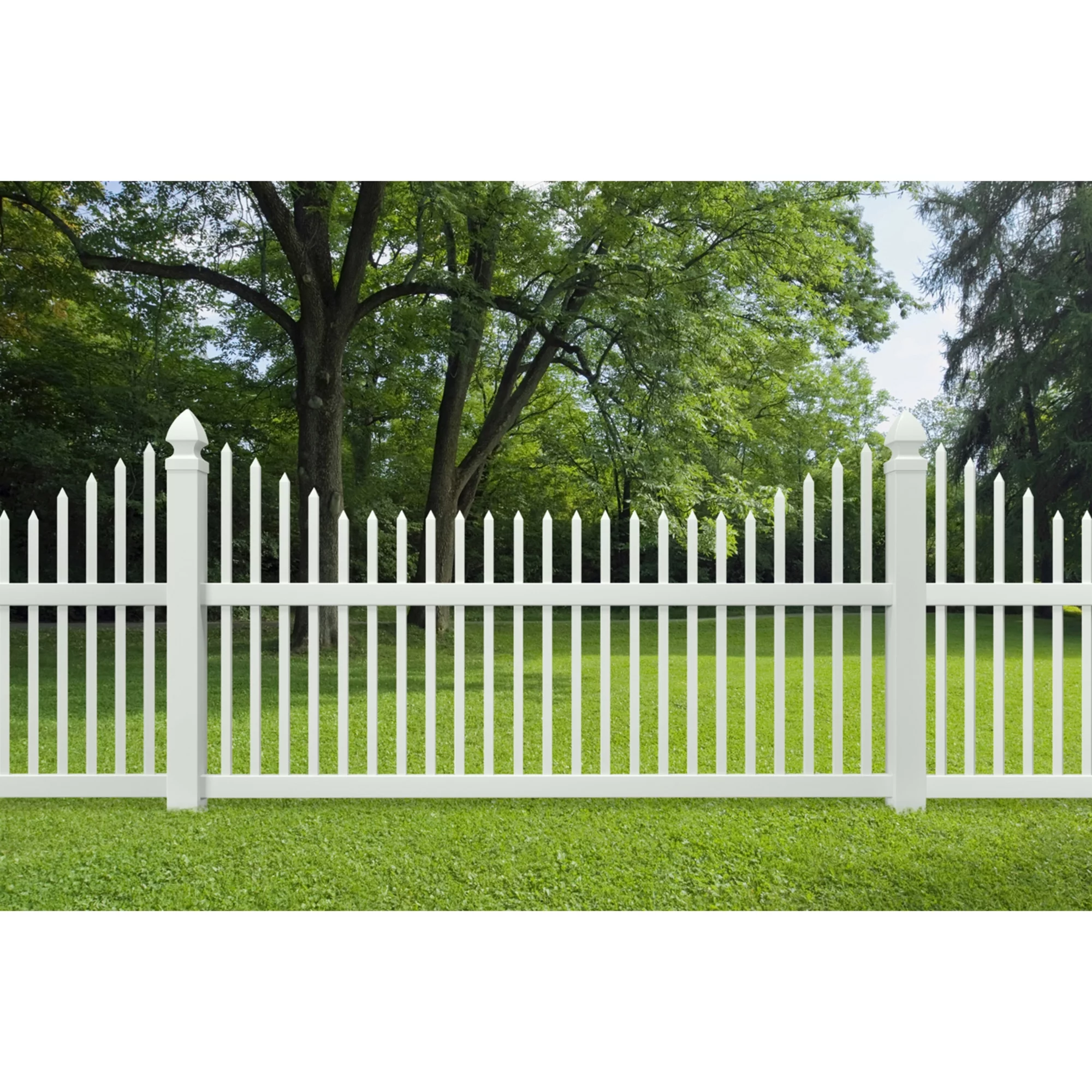 Alexandria 42 in. x 8 ft. Cut Scalloped White Vinyl Picket Fence Panel