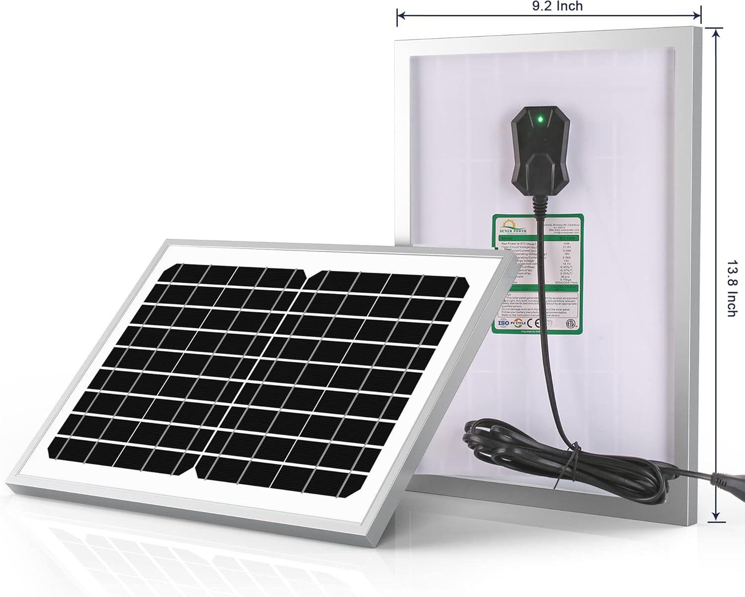 SUNER POWER 10 Watt Solar Panel Powered Charger Kit + + Tubular Mount Bracket for Automatic Gate Opener, Electrical Fence, etc