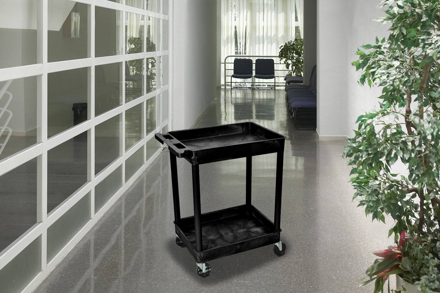 Luxor STC11-B Multipurpose 2 Shelves Tub Utility Cart - Black