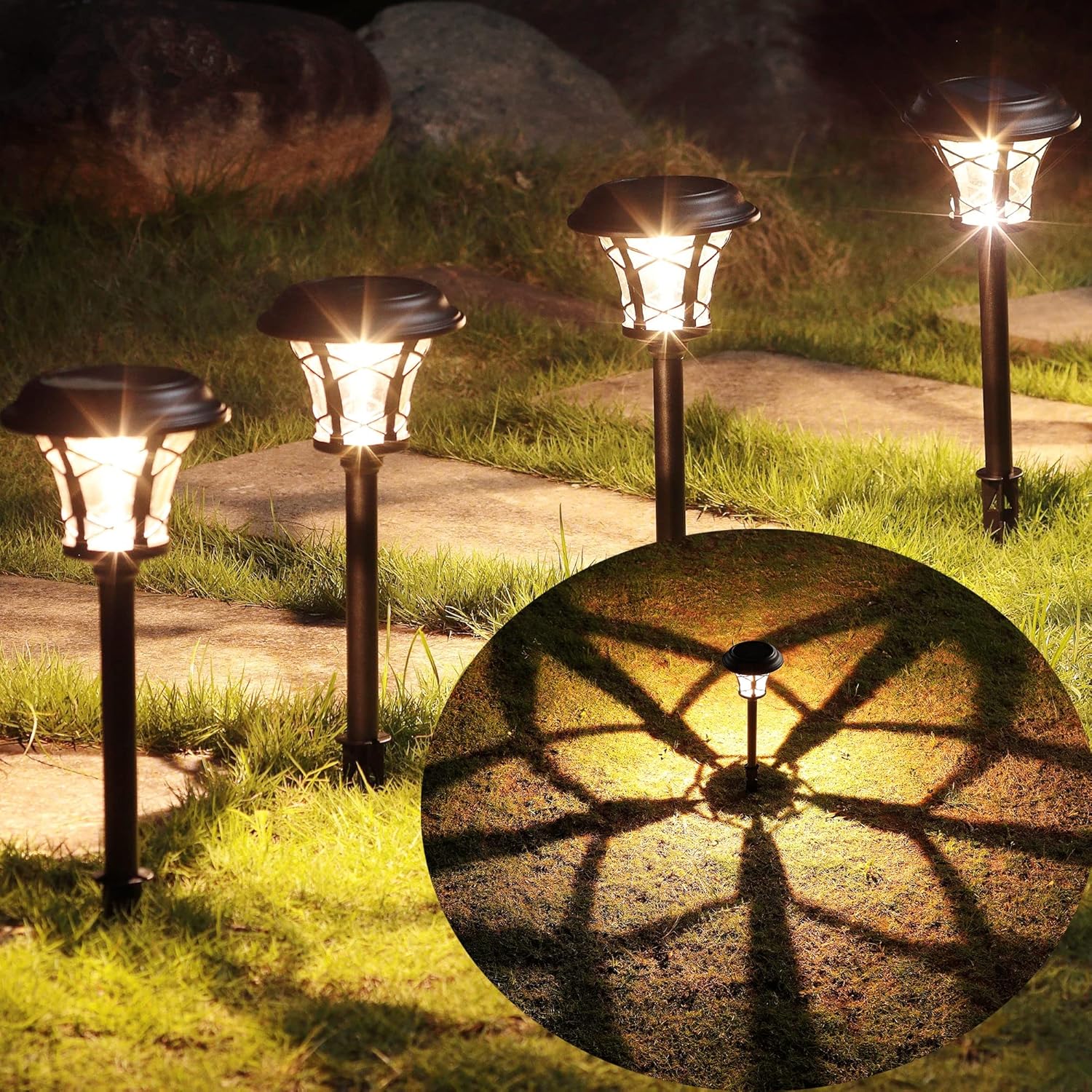MAGGIFT 6 Pack 25 Lumen Solar Powered Pathway Lights, Super Bright SMD LED Outdoor Lights, Stainless Steel & Glass Waterproof Light for Landscape, Lawn, Patio, Yard, Garden, Deck Driveway, Warm White