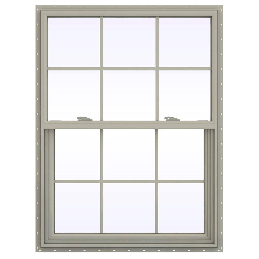 JELD-WEN 35.5 in. x 53.5 in. V-2500 Series Desert Sand Vinyl Single Hung Window with Colonial Grids/Grilles