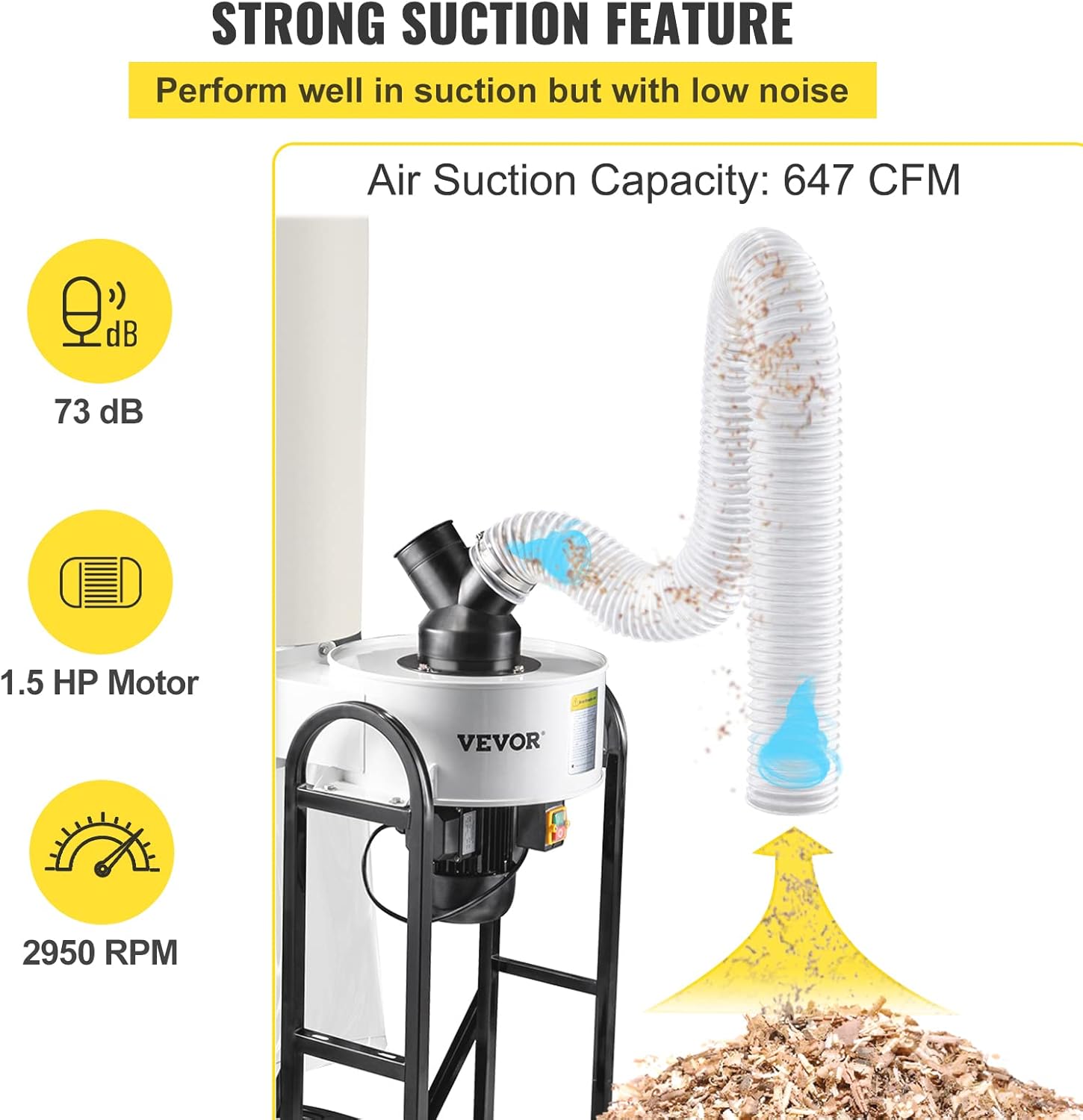 VEVOR 1.5 HP Dust Collector, 647 CFM Portable Vortex Dust Collector, Woodworking Dust Collector with 13.2-Gallon Collection Bag and Mobile Base, 220V Dust Collection System 25-Micron Canister Kit