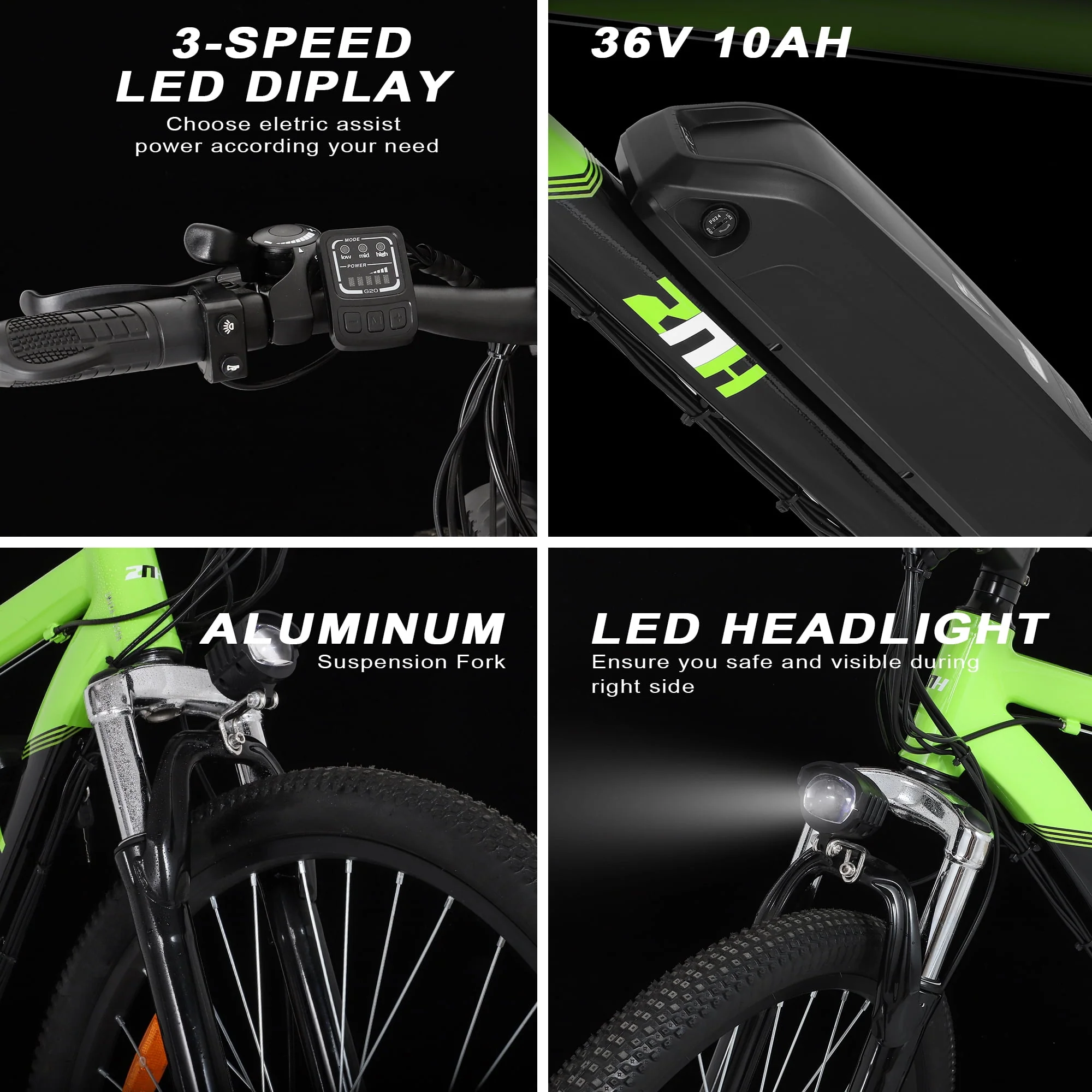 ZNH Electric Bike 26 Electric Mountain Bicycles 350W Motor E bike 21 Speed 36V 10Ah Electric Commuter Bike 20MPH Black Electric Bicycle Ebike