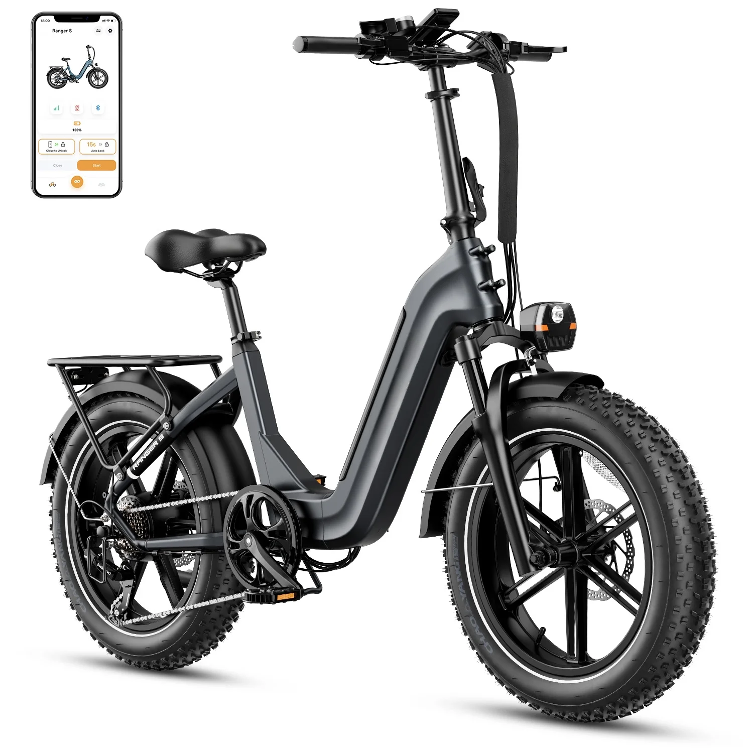 Yoloway Ranger S Folding Electric Bike, Foldable Electric Bicycle with 48V 14.4AH Removable Battery, 20 x 4.0 Fat Tire Step-thru Ebike for Adults, Red