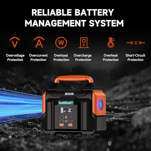Portable Power Station 300W 257wh Lithium Battery Bailibatt Small Portable Generator for Home Use Camping Travel Emergency Hunting Outdoor - Black