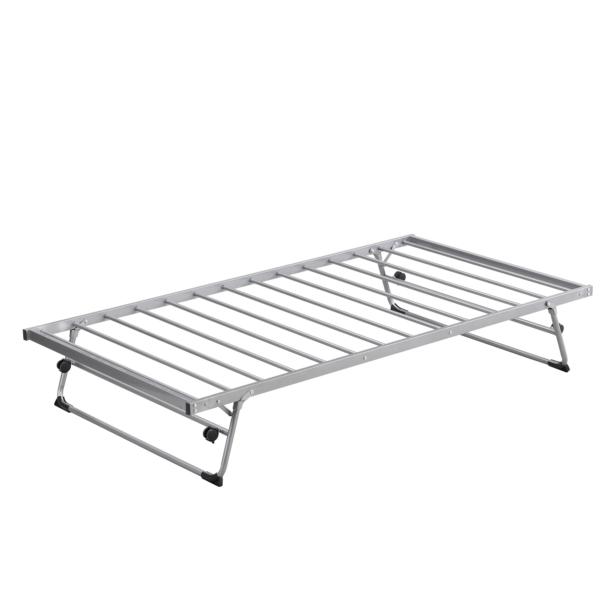 Euroco Metal Twin Size Platform Bed, Convertible Daybed with Trundle Bed, Pop Up Trundle for Guests and Extra Storage, Silver