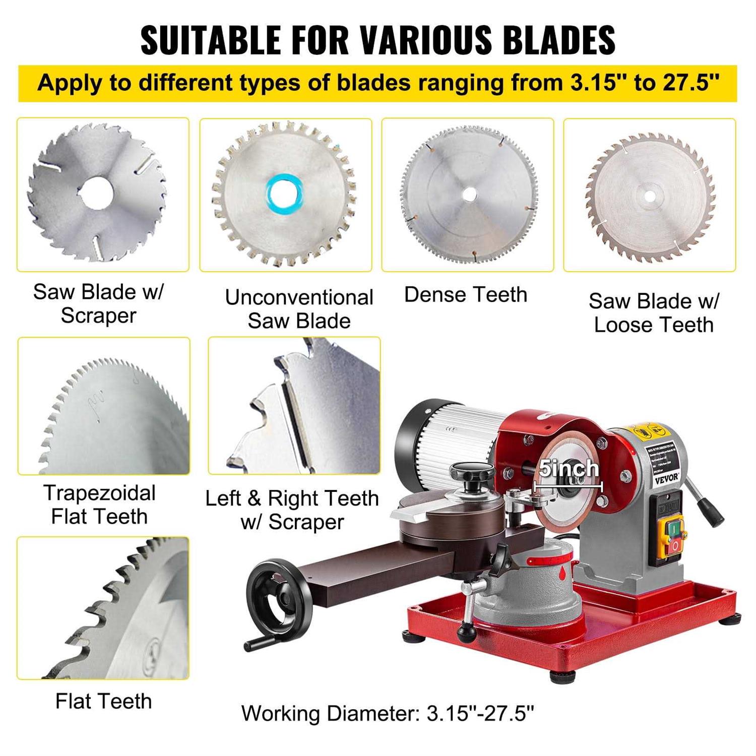 VEVOR Circular Saw Blade Sharpener 370W Bench Grinder w/ 5 Grinding Wheel - Shop Hardware Tools Online Store