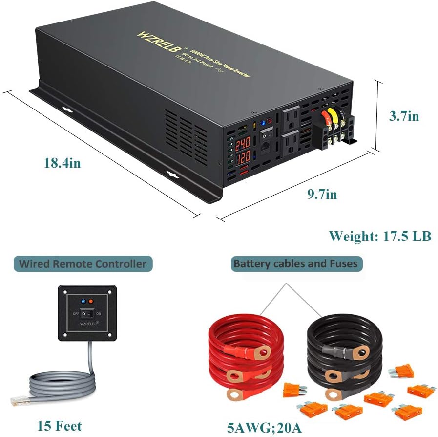 Pure Sine Wave Inverter 800Watt 12V DC to 110V 120V Power Inverter with Remote Control Dual AC Outlets for CPAP RV Car Solar System