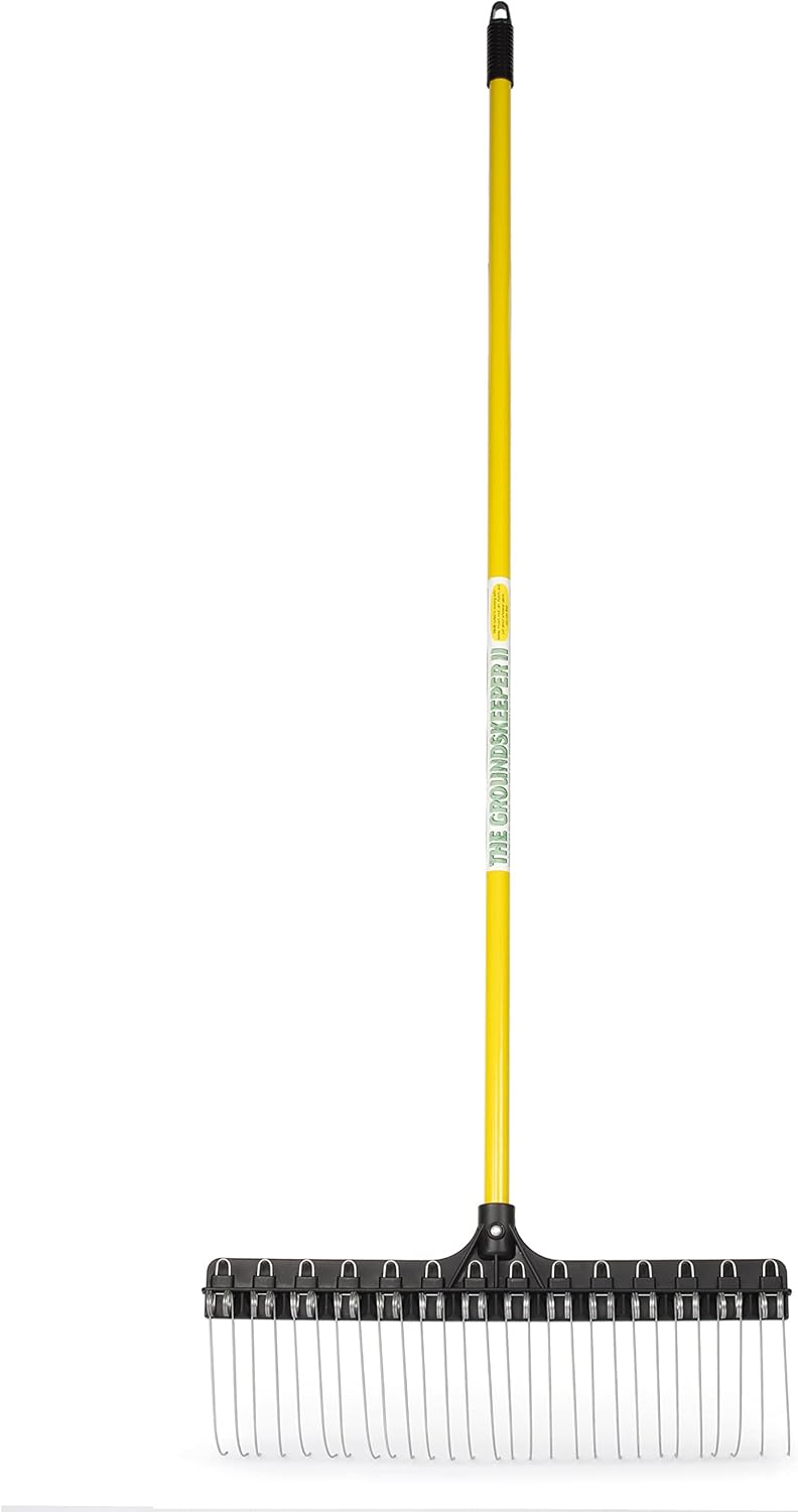 Groundskeeper II Rake 55” Lightweight Fiberglass Handle, w/ 21” Head, Durable Steel Tines for Gardening, De-thatching or Professional Landscaping Pack of 2