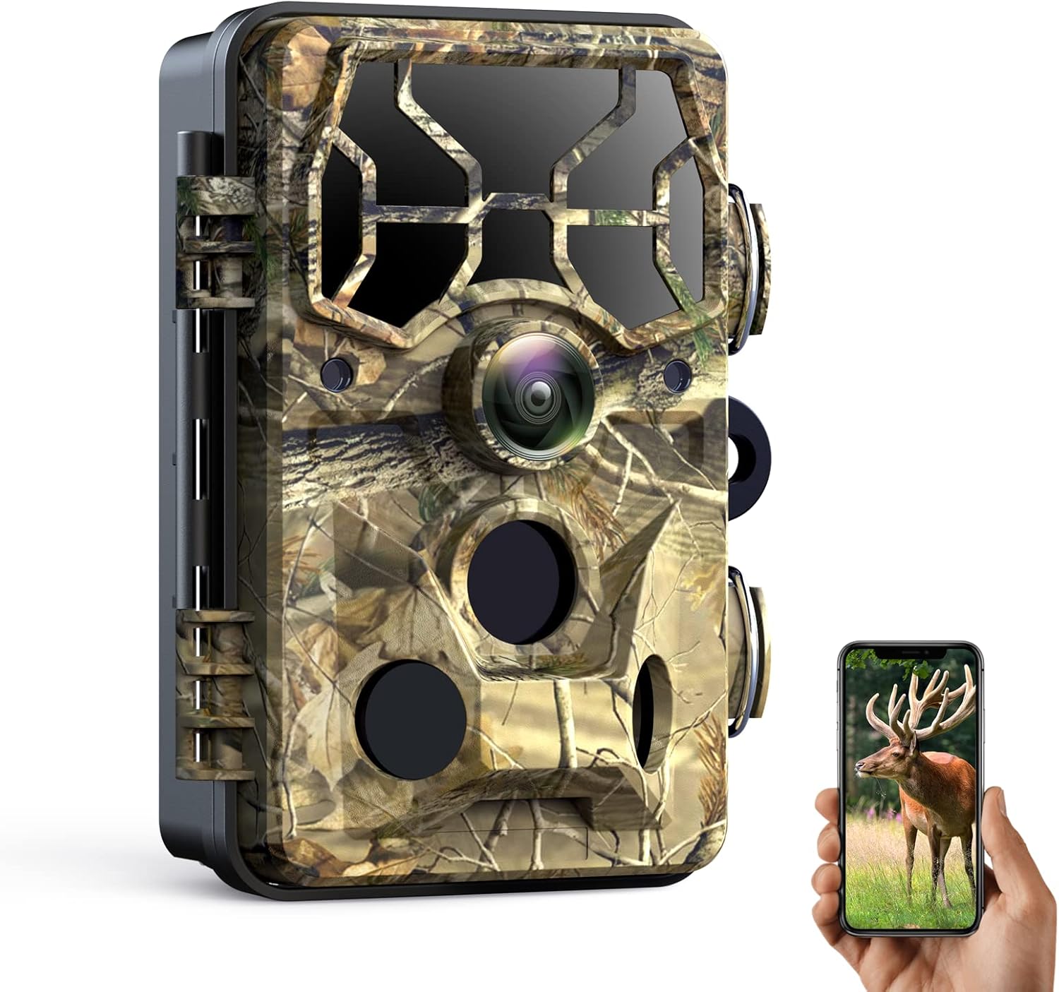 WiFi Trail Camera 24MP 1296P Game Camera with Clear Night Vision, Fast Trigger Speed 80ft Motion Detection 120° PIR Range IP66 Waterproof Wildlife Cam for Deer Turkey Bird Property