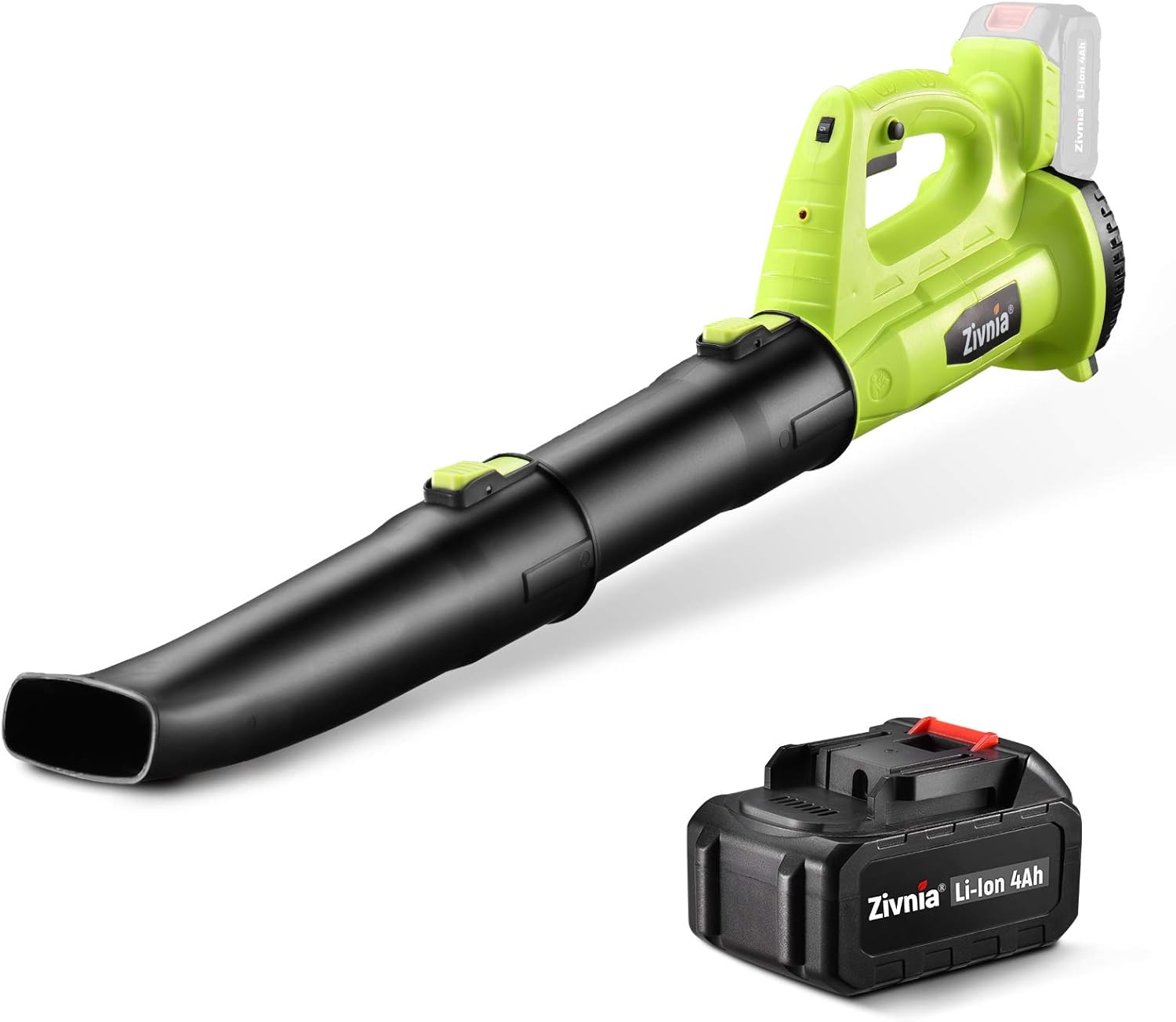 Cordless Leaf Blower - ZIVNIA 350 CFM 150 MPH Battery Leaf Blower with 4.0Ah Battery & Charger, 2 Section Nozzles, 6-Speed Dial, Lightweight Electric Leaf Blower for Lawn Care Snow Debris Yard Work