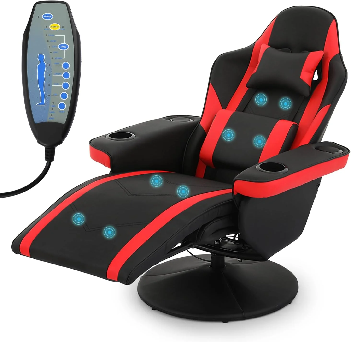 Gaming Recliner Chair PU Leather Lounging Video Gaming Couch Adjustable Backrest Living Room Single Sofa With 2 Speakers & Side-Organizer Bag, Bedroom Movie Theater Chair RV Recliner, Red