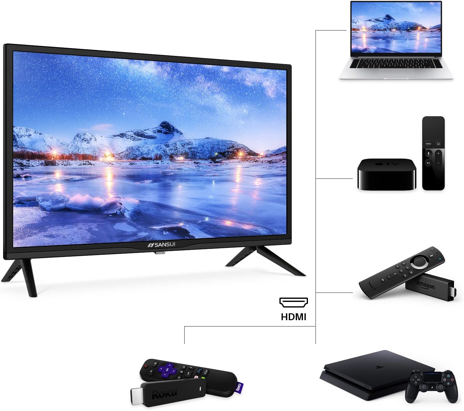 SANSUI ES24Z1, 24 inch HD (720P) LED TV with Built-in HDMI, USB, VGA, Dolby Audio(2021 Model)