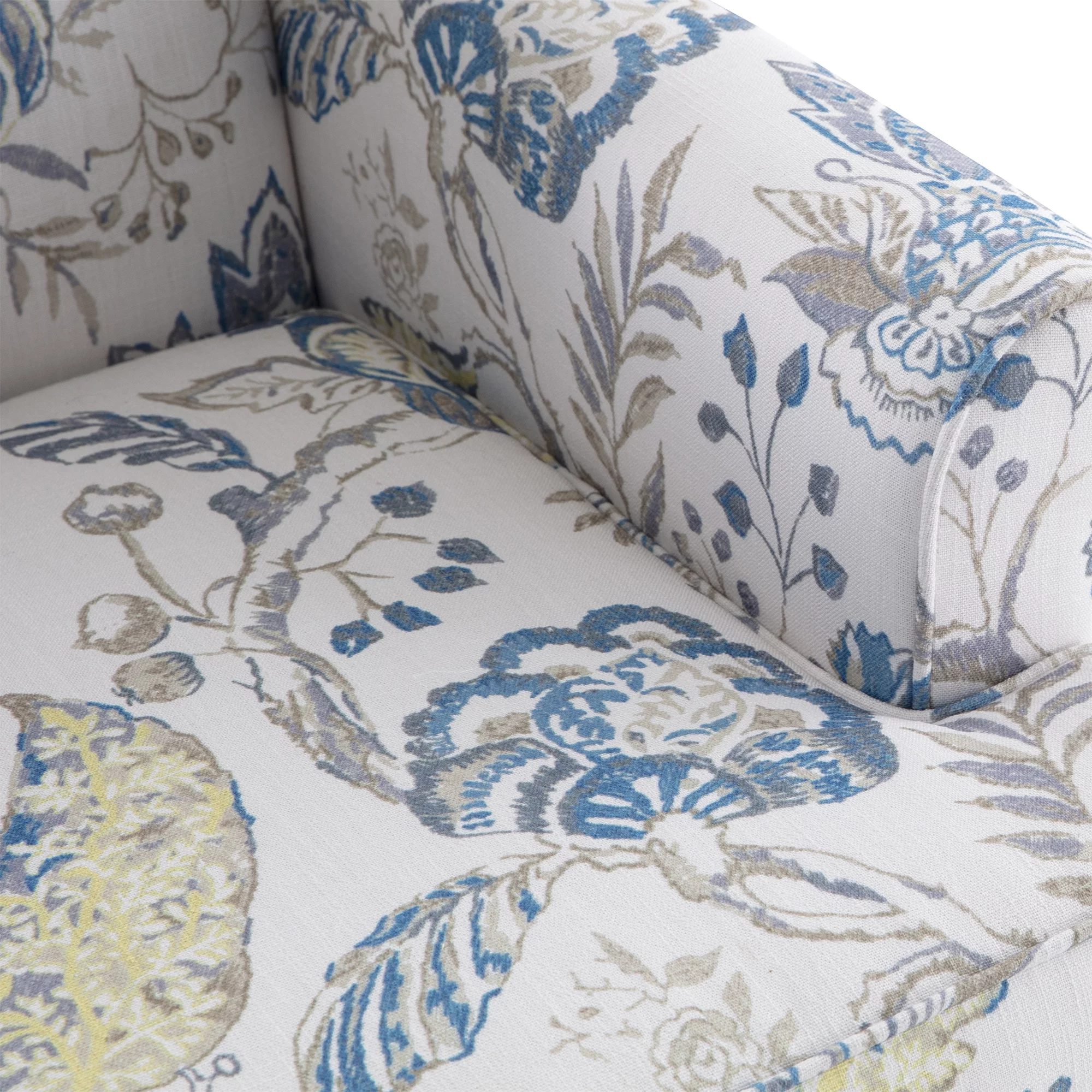 HUIMO Wingback Accent Chair, Upholstered Mid Century Modern Armchair with Solid Wood Legs, Fabric Linen Leisure Single Sofa Chair for Living Room, Bedroom, Comfy Reading Chair, Blue Floral Print