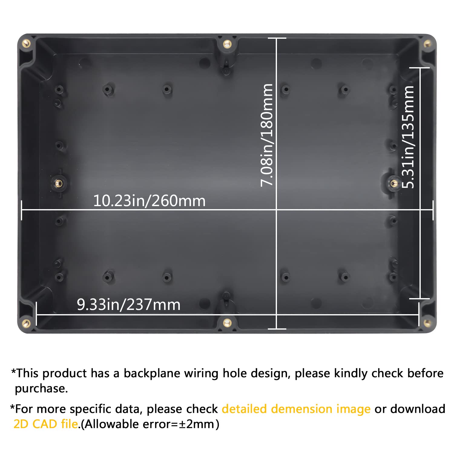 LeMotech ABS Plastic Electrical Project Case Power Junction Box, Project Box Black 10.4" x 7.2" x 3.7" (263 x 182 x 95 mm)(Pack of 1)